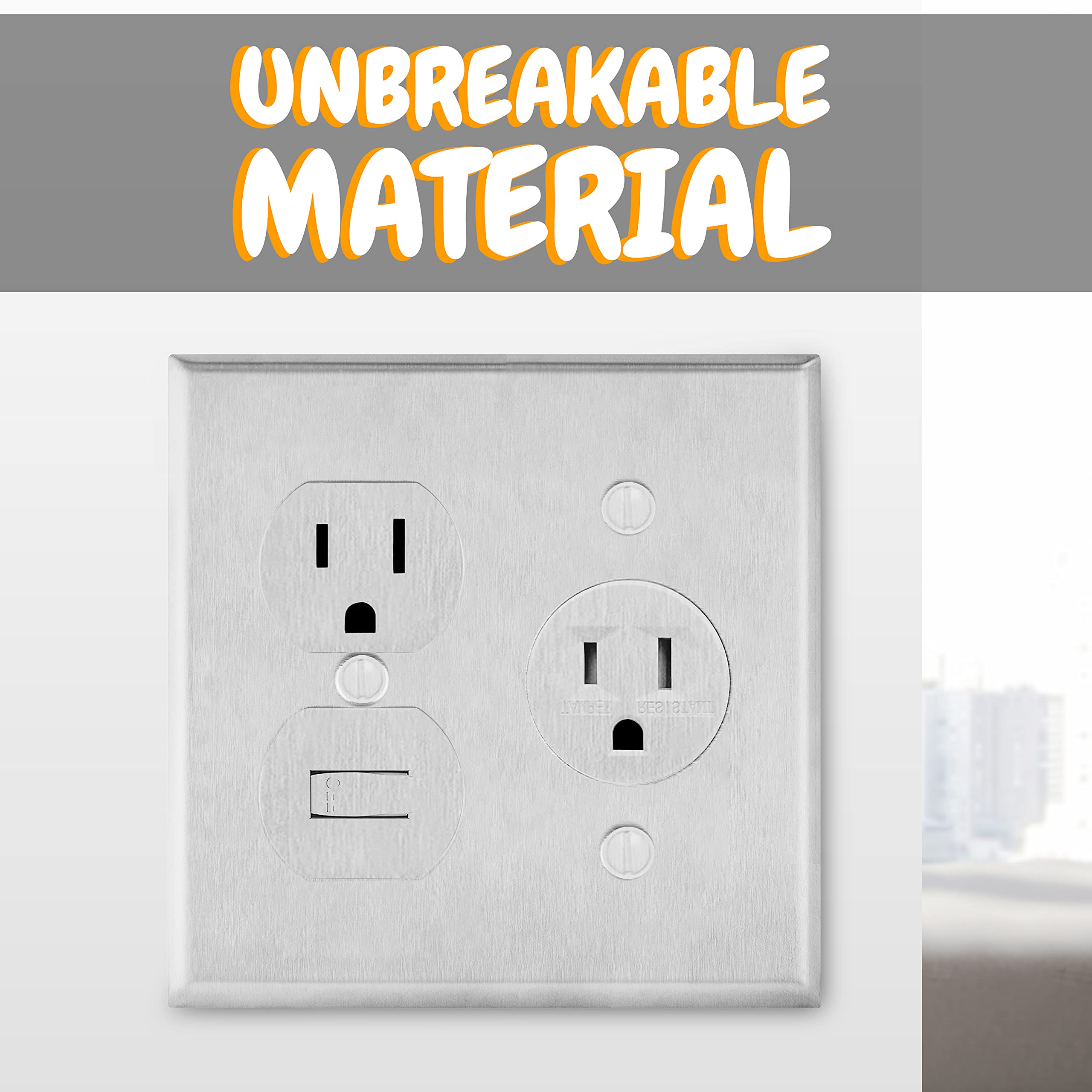 OhLectric 2-Gang Duplex Wall Plate for Single Receptacle Outlet - Smooth Face Switch Plate - Standard Size Decora Wall Plate - Stainless Steel (Pack of 2) - OL-46283 - Perfect for Home, Office & Commercial Electrical Upgrades