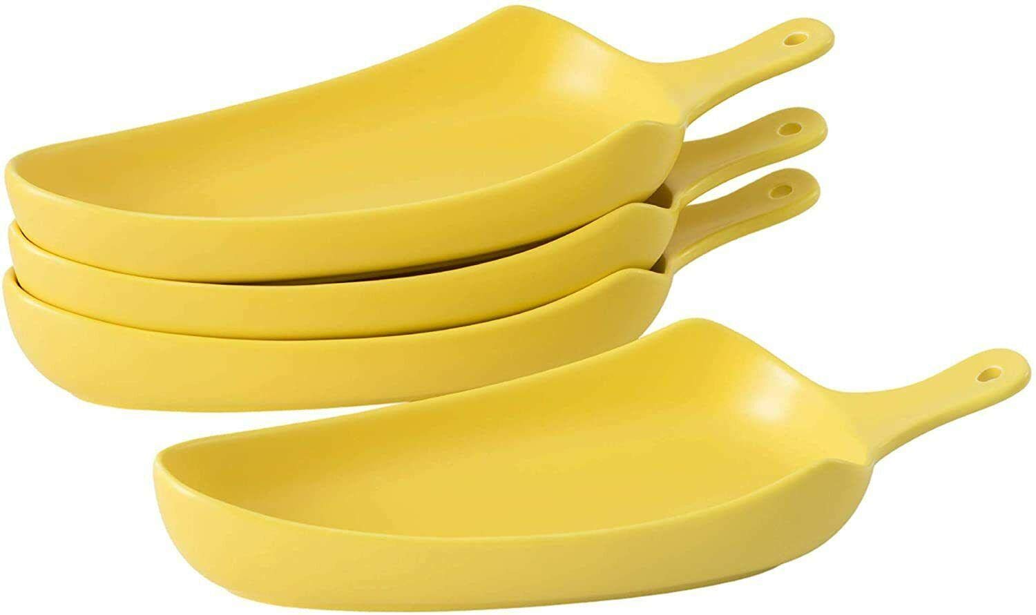 **CarteRE 9-Inch Ceramic Triangle Dinner Plates Set of 4 - Yellow Modern Dinnerware for Home, Restaurant & Party Use**