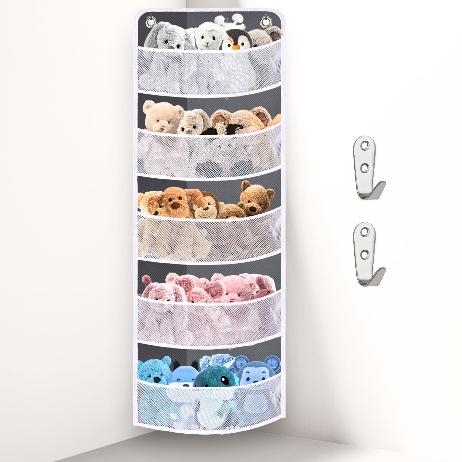 Ofiray 5-Tier Soft Corner Shelf - Safe Hanging Wall Organizer for Kids | Child-Friendly Storage for Toys, Stuffed Animals, Diapers & Sundries | Perfect for Pantry, Closet, Bedroom & Nursery Organization | Space-Saving Home Decor Solution