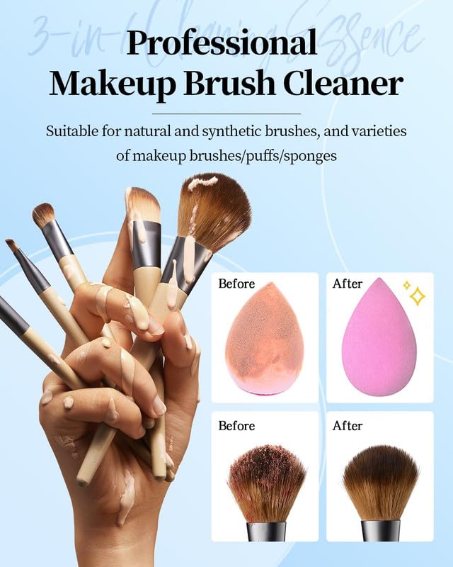 3 in 1 Makeup Brush Cleaner & Restorer with Makeup Remover - Deep Cleans Brushes, Sponges & Puffs - Fragrance Free, Paraben Free, Hypoallergenic (180ml) - Perfect for Daily Brush Care & Professional Makeup Artists