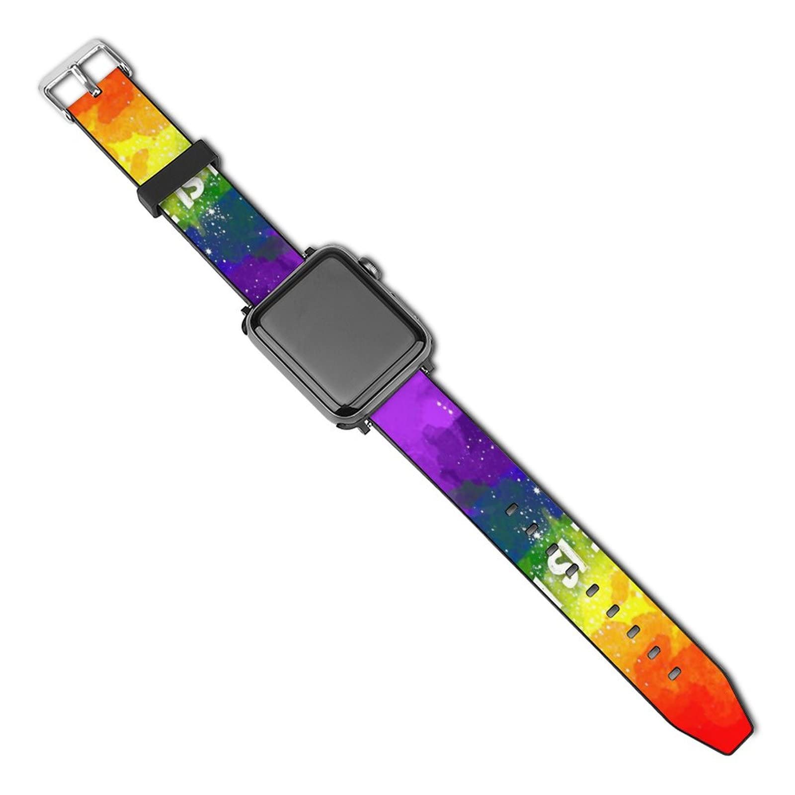 Durable PU Leather Smart Watch Band for Apple Watch - Soft Elastic Replacement Strap Compatible with 38mm/40mm & 42mm/44mm | LGBT Pride Flag Design | Unisex Fashion Accessory for Workout, Office & Daily Wear
