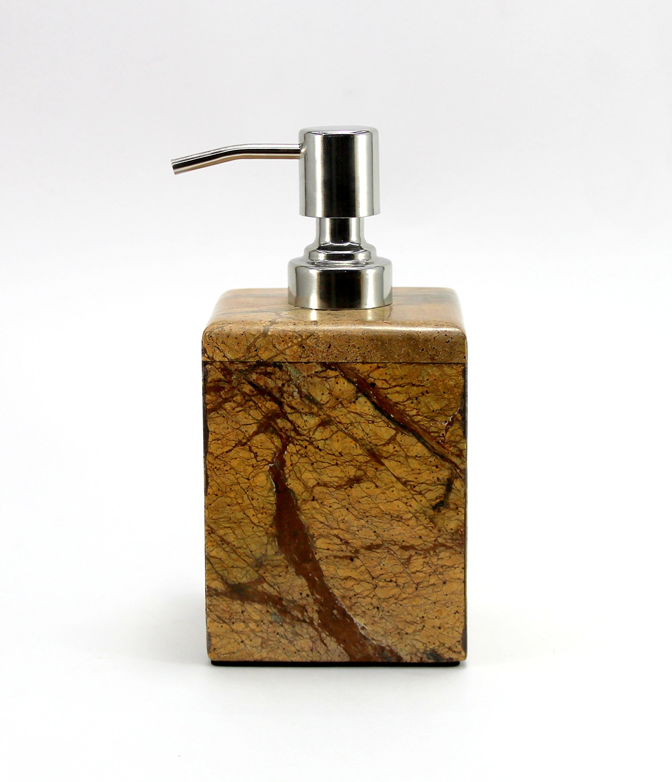 Natural Stone Soap Dispenser & Lotion Dispenser - Brown, Green, Black, White Bathroom Accessories Set (Square Brown) for Spa, Luxury Bathroom & Home Decor