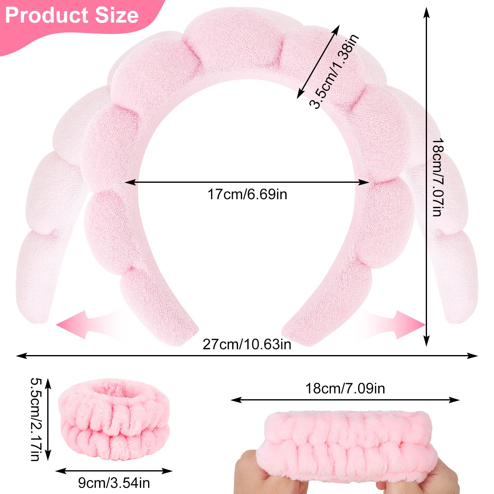 6Pcs Spa Headbands & Wrist Washbands Set - Soft Terry Cloth Makeup & Skincare Headbands for Women, Puffy Hair Bands for Face Washing, Showering & Beauty Routines - Perfect for Spa Days, Skincare & Makeup Application