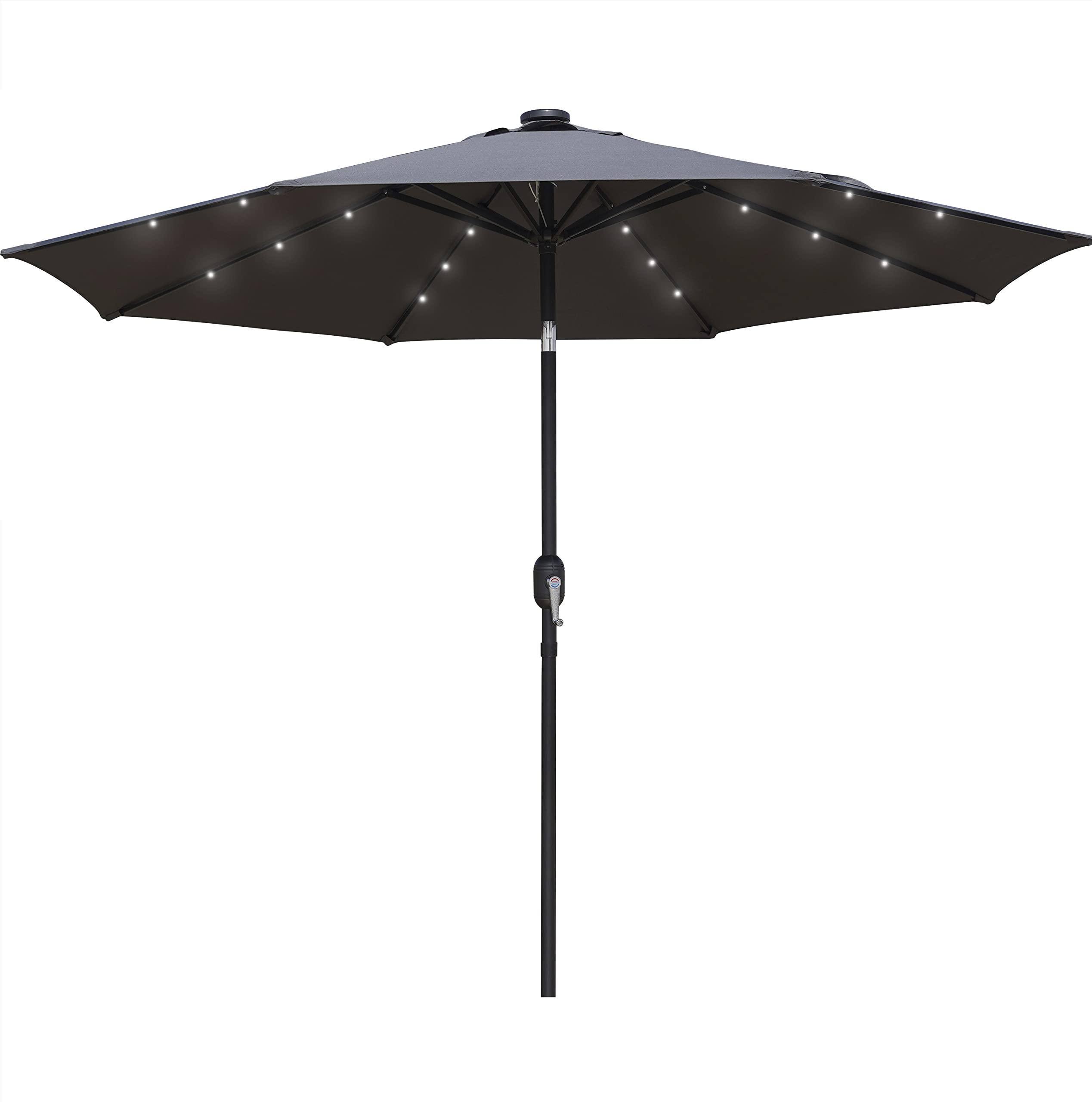LeisureMod Sierra 9' Outdoor Patio Umbrella with Crank & Tilt Mechanism & Solar LED Lights - Perfect for Backyard, Poolside, and Garden Relaxation