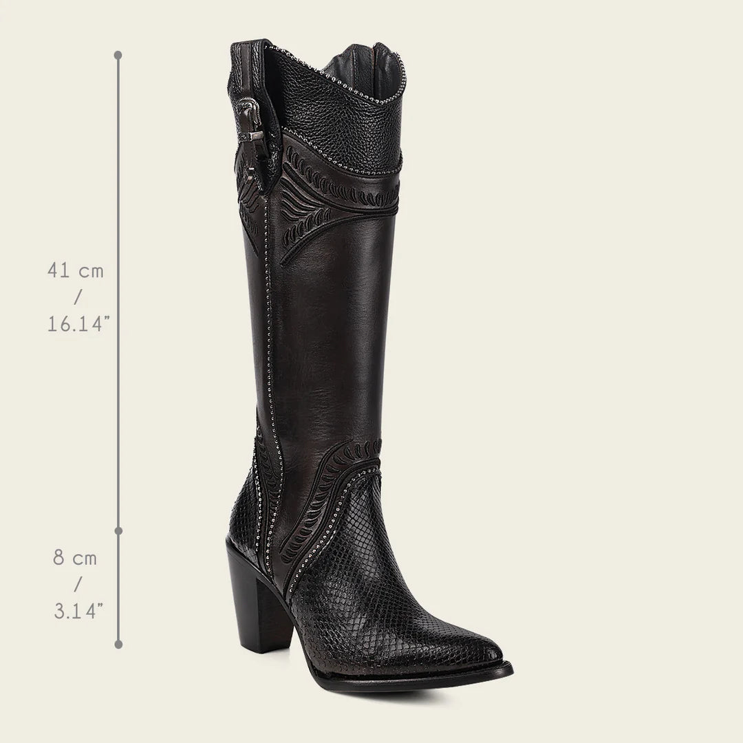3F82PM Women's Cuadra Black Western Cowgirl Python Skin Knee High Boots - Stylish & Comfortable for Rodeo, Country Dance & Fashion Outfits