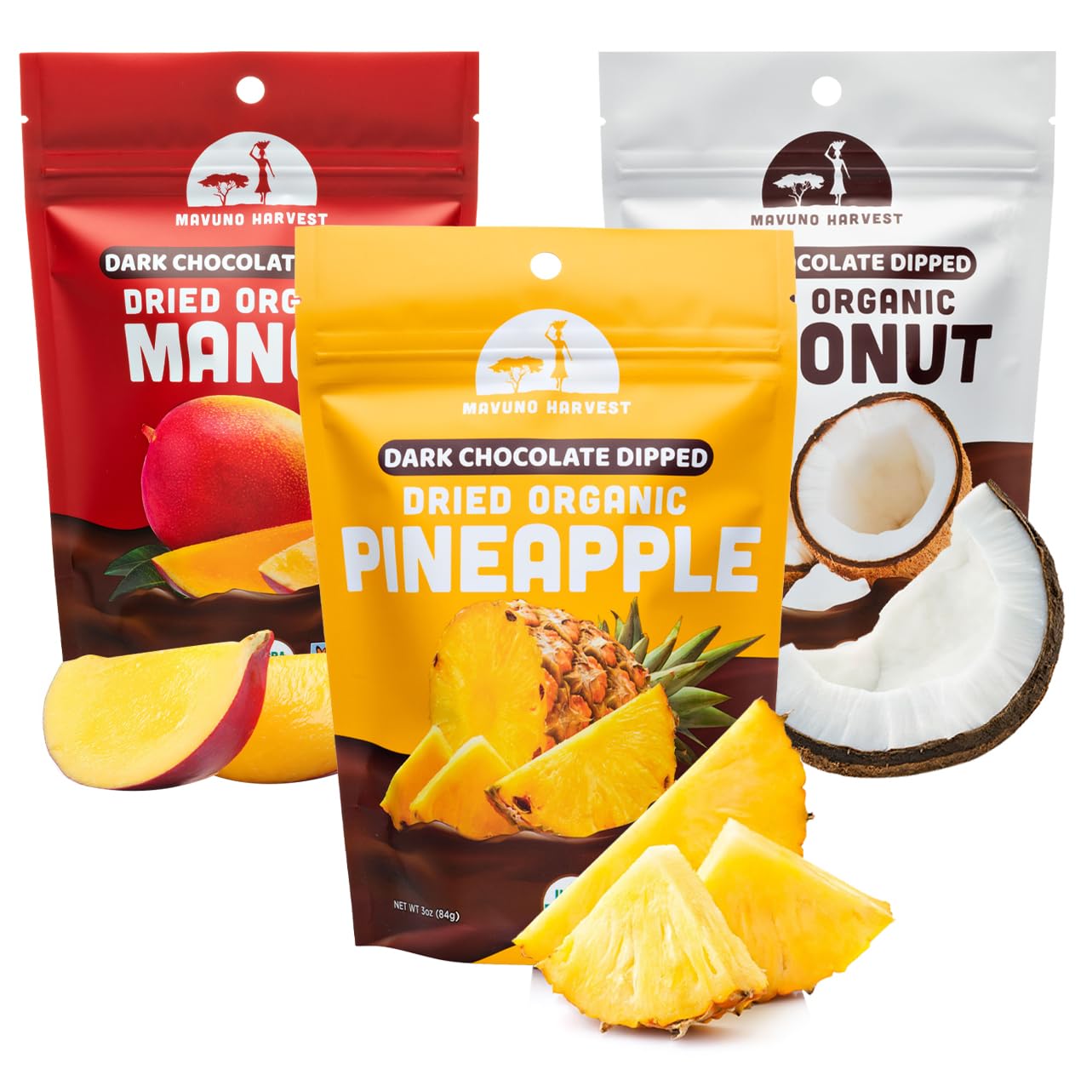 Organic Dark Chocolate Covered Fruit Variety Pack - Non-GMO, Vegan, Fair Trade Healthy Snacks - 3 Pack (3oz Each) - Perfect for Gifts, Office Treats & Healthy Desserts