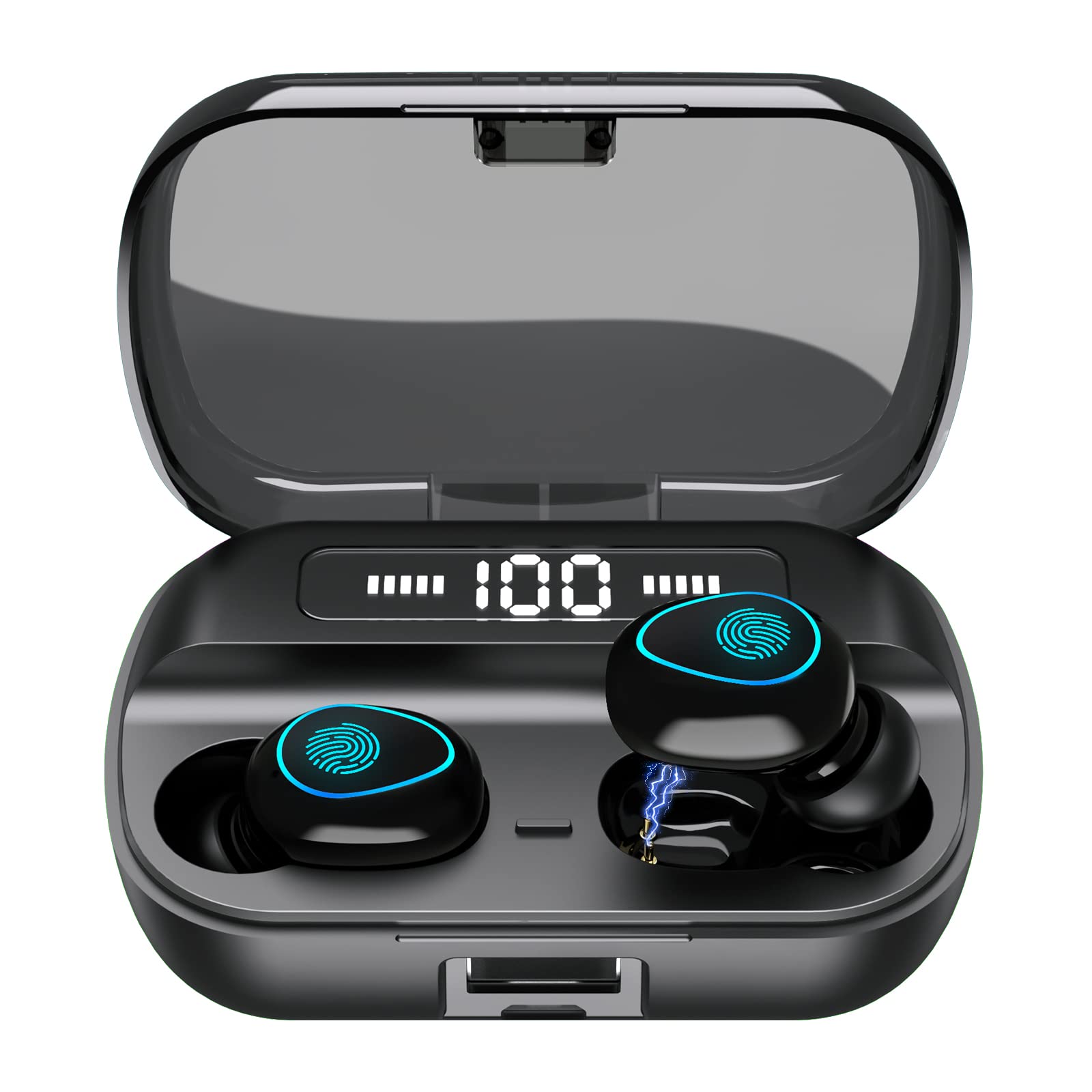 Wireless Bluetooth Earbuds IPX7 Waterproof, Bluetooth 5.1 Stereo Earphones with Deep Bass, Noise Cancelling In-Ear Headphones for Android iOS Smartphones - Perfect for Workouts, Running, Commuting & Travel