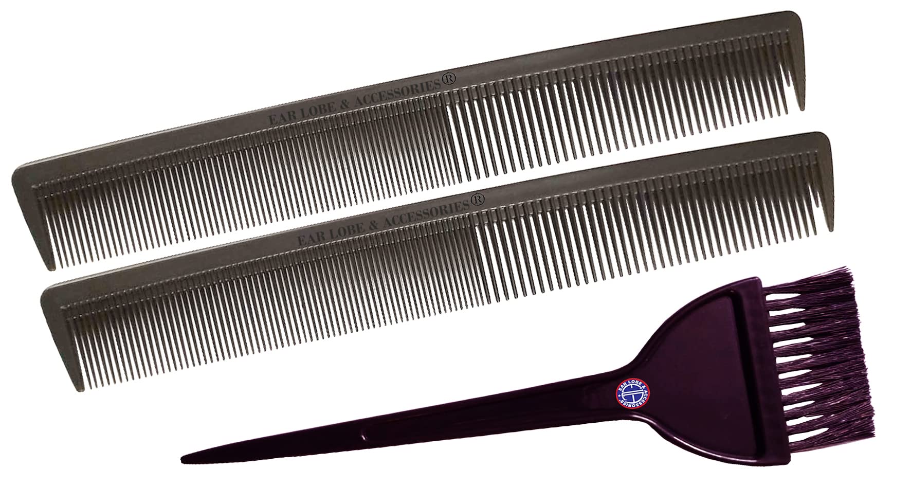 Ear Lobe & Accessories Combo Pack - 2pcs Hair Cutting Comb + 1pcs Dye Brush for Professional Salon & Home Hair Styling