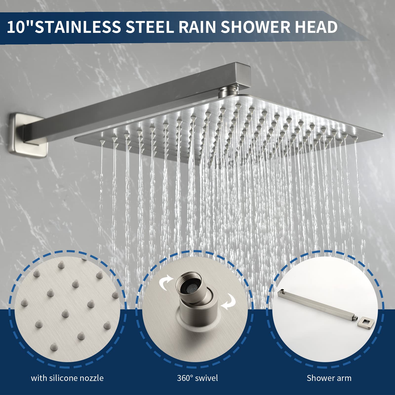Waterfall Shower Faucet Set with Tub Spout - Brushed Nickel Wall Mount Shower System with Rough-in Valve - Perfect for Modern Bathroom Renovations & Spa-Like Showers