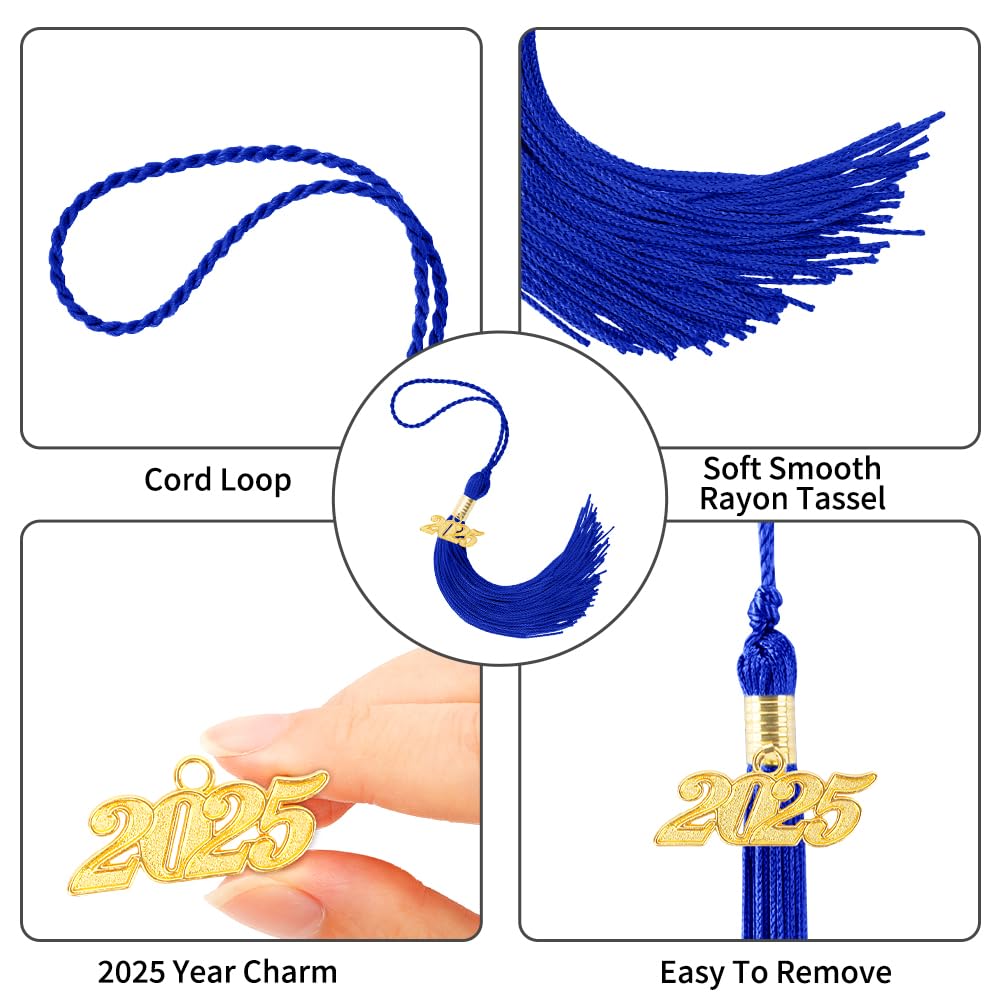 2025 Royal Blue Graduation Tassel with Gold Charm - 2 Pack Graduation Cap Decorations for High School & College Ceremonies, Commencement Parties & Graduation Hat Accessories
