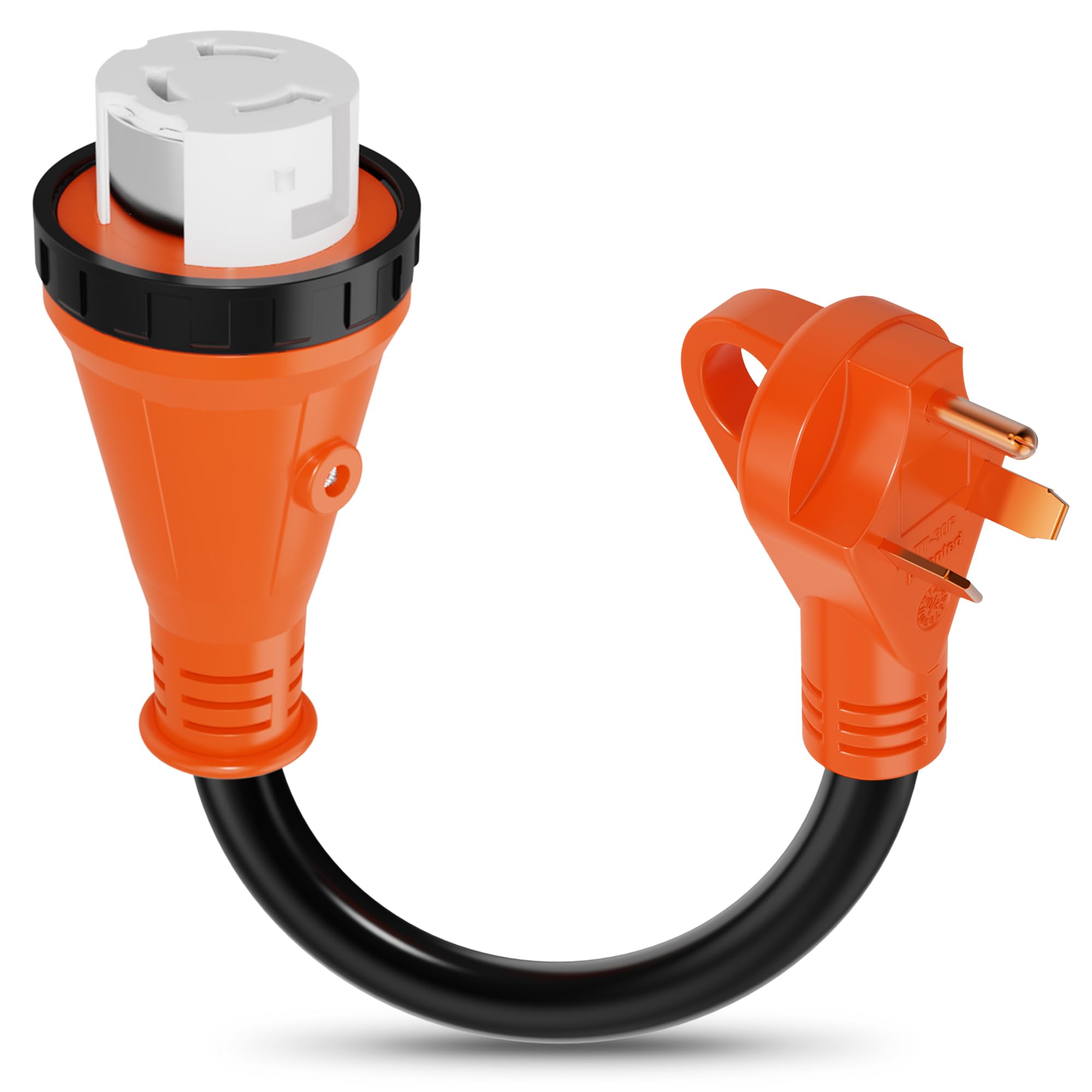 30A Male to 50A Female RV Power Cord Adapter - Heavy Duty Locking Electrical Connector with LED Indicator for Campers, RVs & Outdoor Power Supply