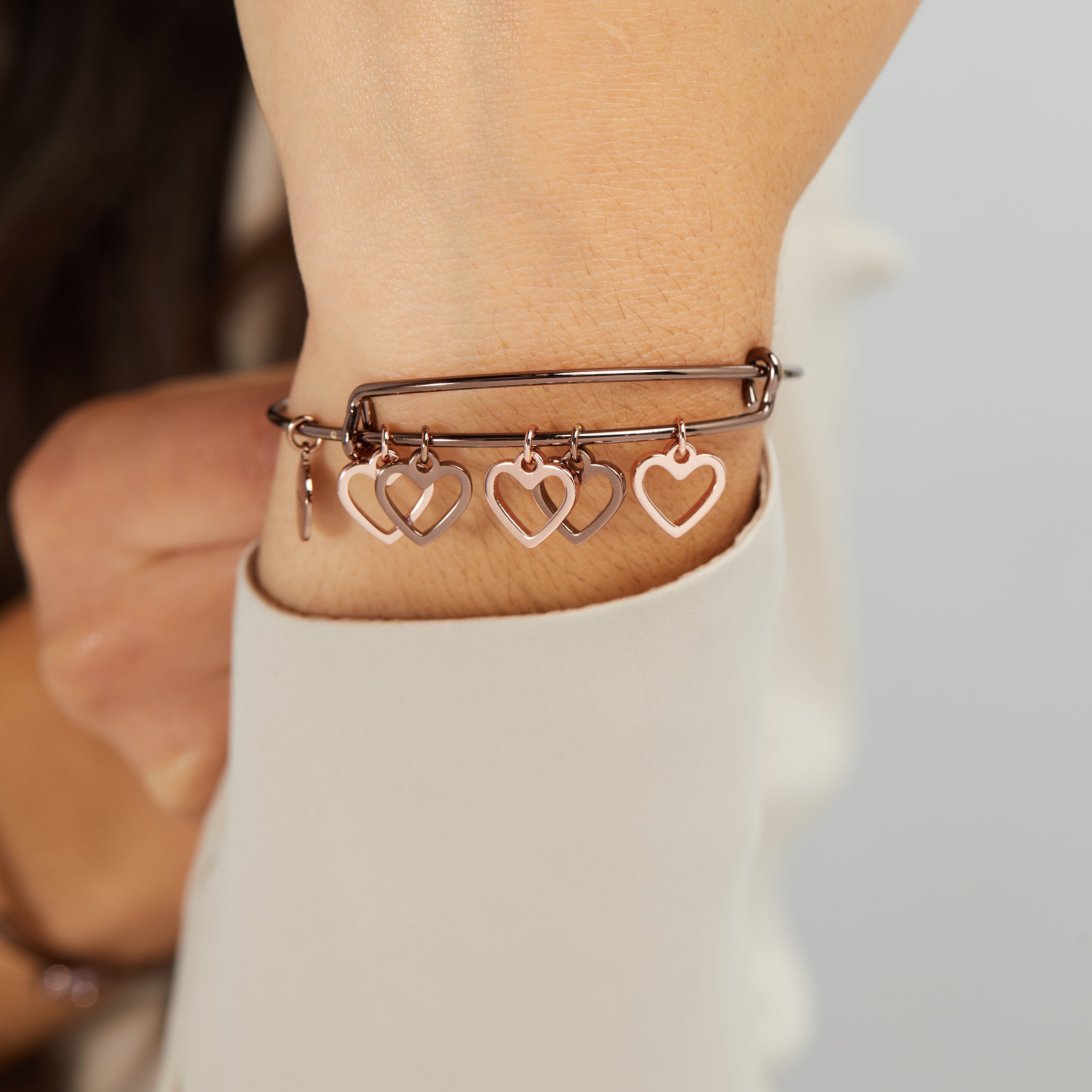 Hearts Multi Charm Bangle Bracelet for Women - Elegant Stackable Jewelry Gift for Valentine's Day, Anniversary & Special Occasions