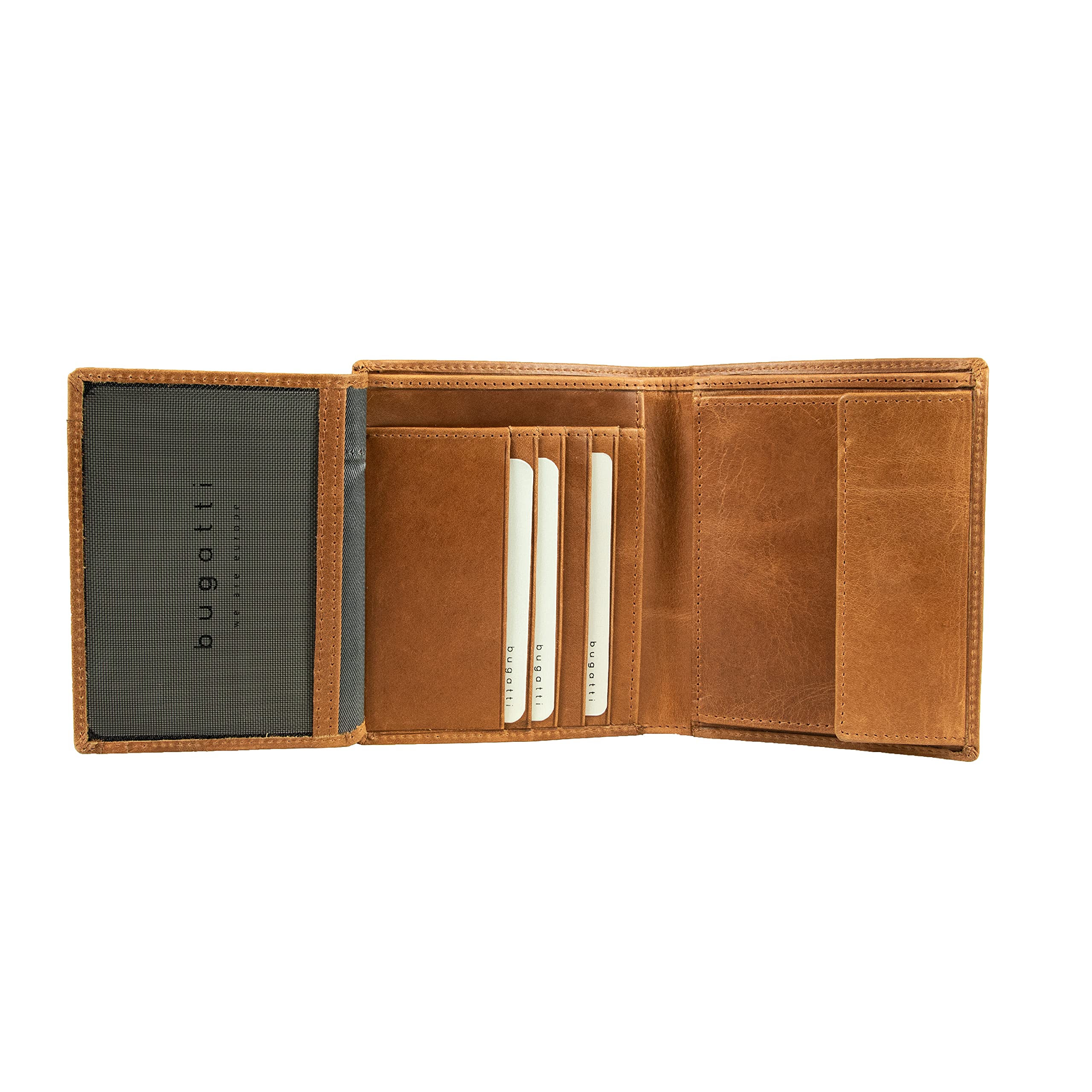Bugatti Volo Genuine Leather Men's Wallet with Coin Pocket - Cognac Brown RFID Blocking Bifold Wallet for Men - Perfect for Everyday Use, Business & Travel