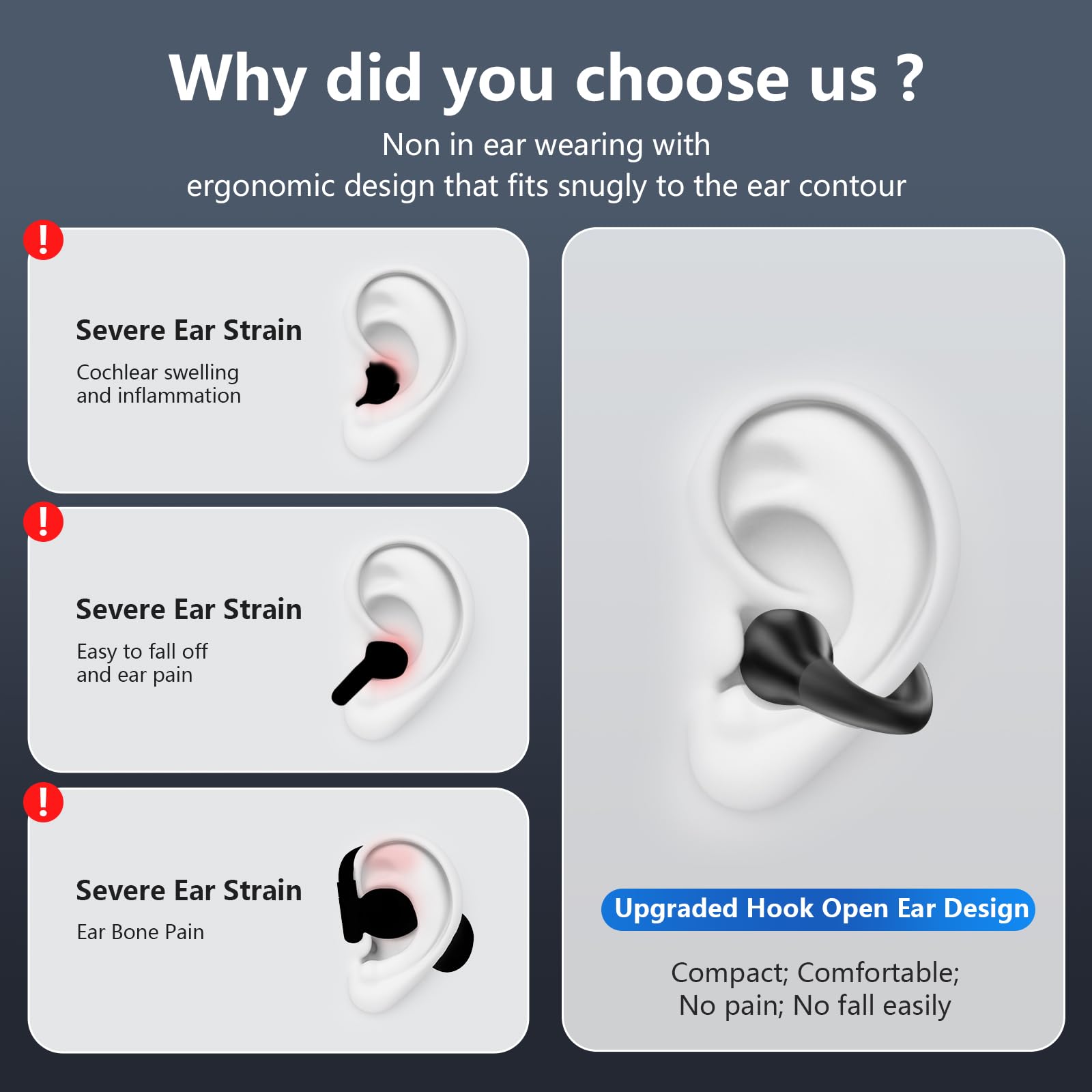 Open Ear Bone Conduction Bluetooth 5.3 Wireless Headphones - 60H Playtime, IPX7 Waterproof, Built-in Mic, Digital Display Charging Case - Sport Earphones for Running, Cycling, Gym & Outdoor Activities (Black)