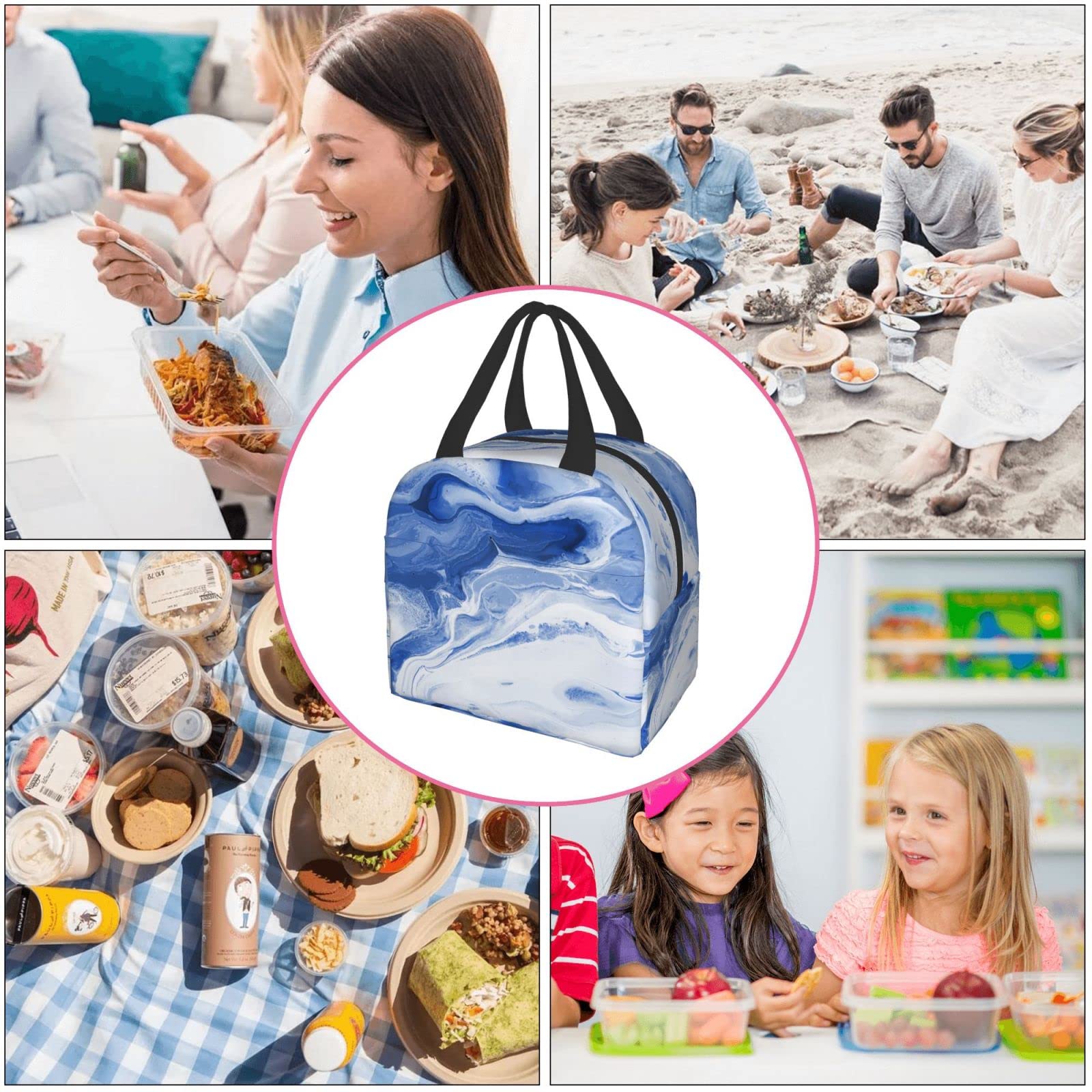 Blue Marble Insulated Lunch Box - Reusable Thermal Lunch Bag for Women & Men - Perfect for Office, Camping, Hiking, Picnic, Beach & Travel - Keep Food Fresh All Day