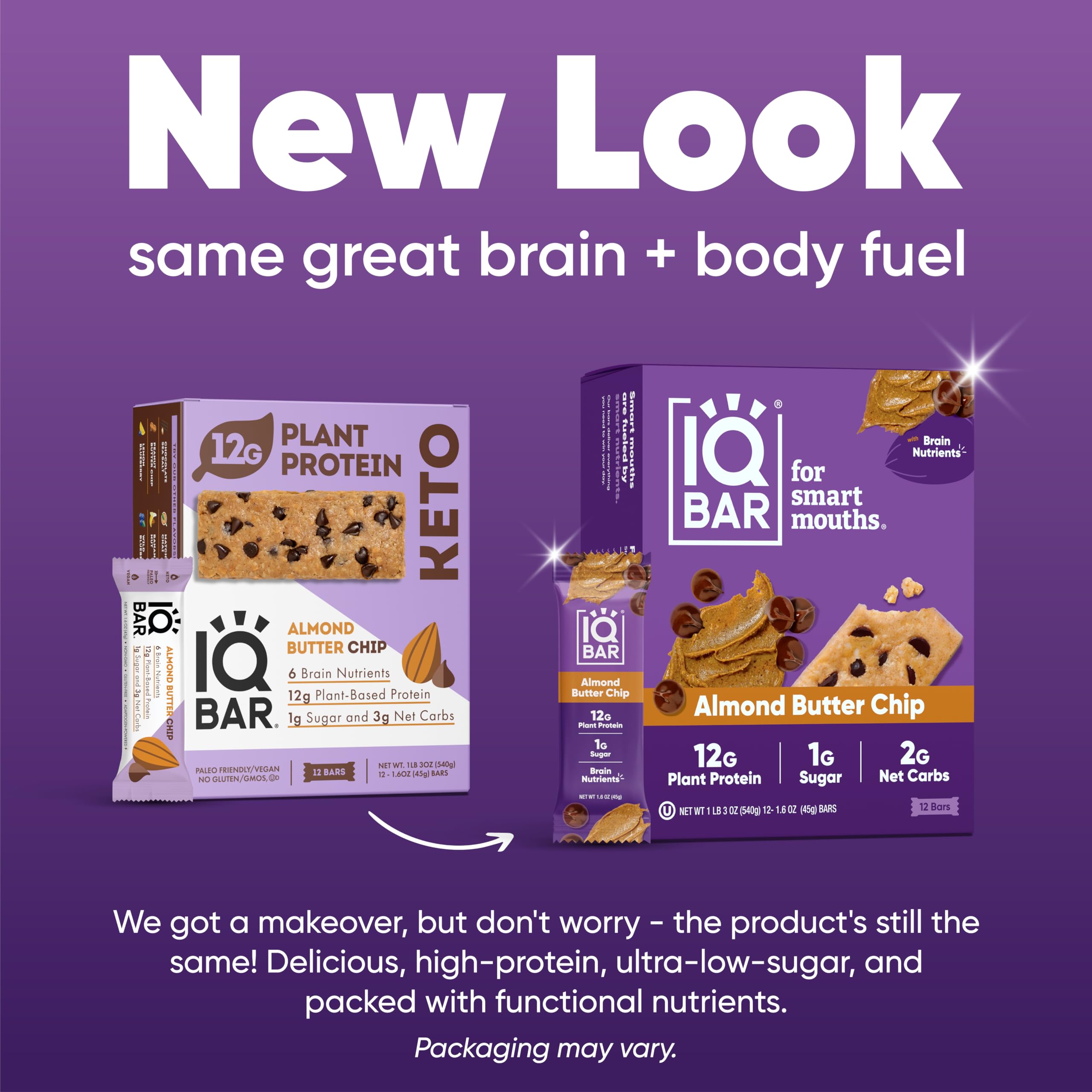IQBAR Keto Protein Bars - 12-Count Peanut Butter & Almond Butter - Low Carb Vegan Snacks for Workout & Travel