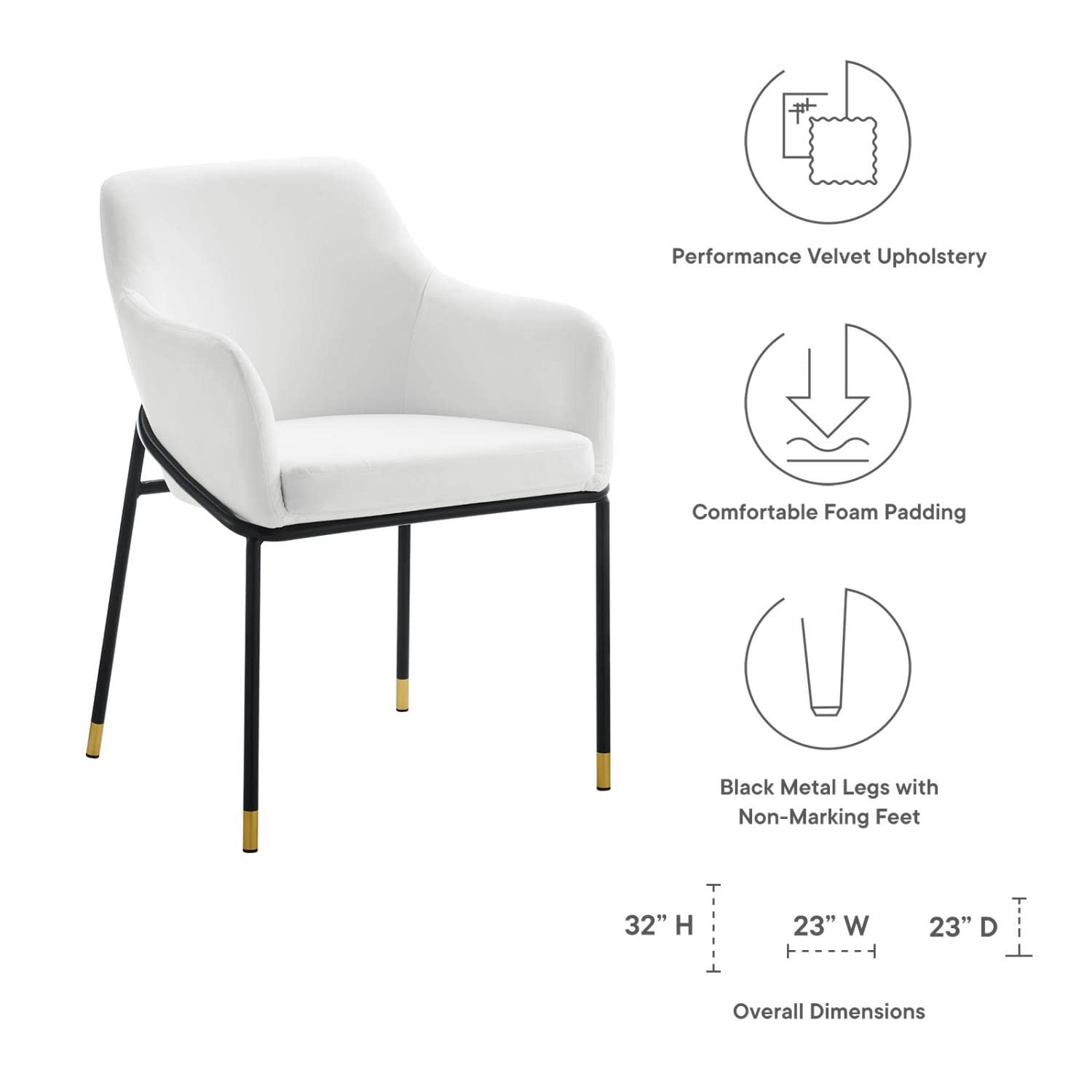 Modway Jovi Performance Velvet Dining Armchairs - Set of 2, Black & White Upholstered Chairs for Modern Dining Room & Kitchen Decor