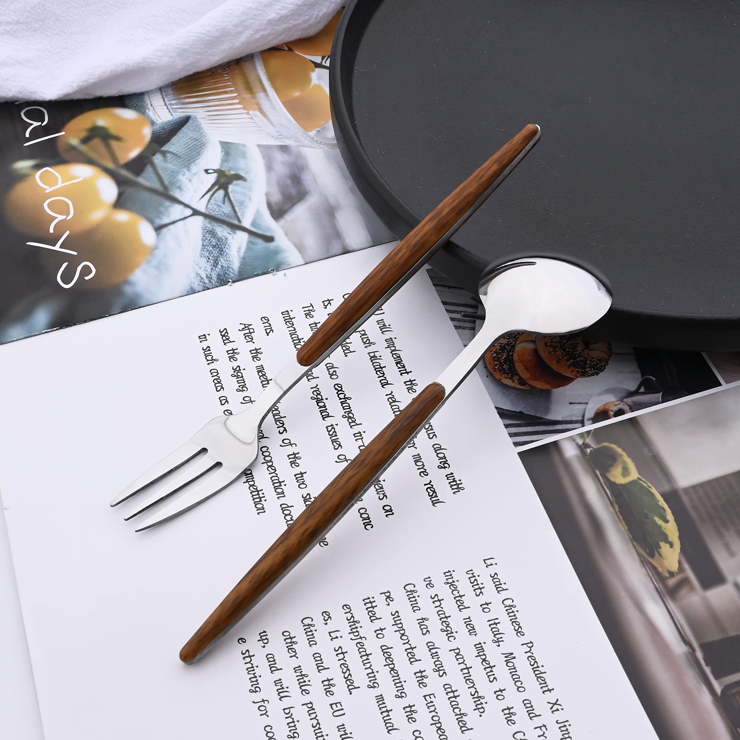 6-Piece Stainless Steel Dessert Forks Set - Mirror Polished Mini Fruit & Cake Forks with Wooden Handle (6.18 Inch) - Perfect for Wedding, Home Party, Restaurant & Tea Time - Dishwasher Safe