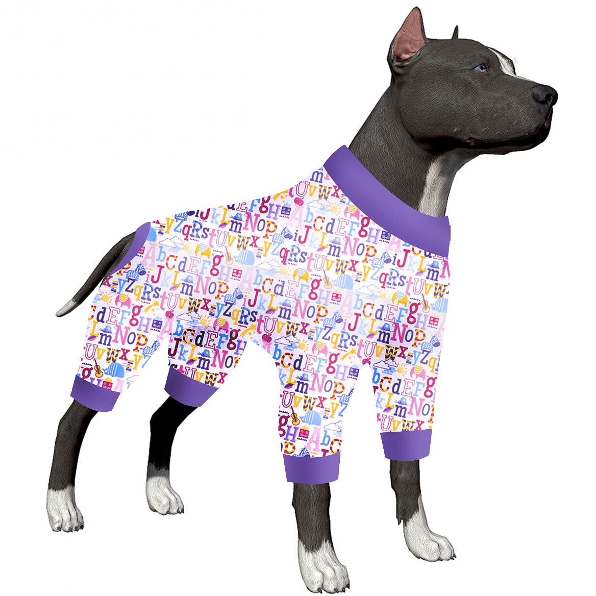 LovinPet Large Dog Pajamas - UV Protection & Anxiety Calming Onesie for Pitbulls | Cotton Lightweight Bear Print Recovery Suit for Big Dogs | Post-Surgery Comfort & Nighttime Wear