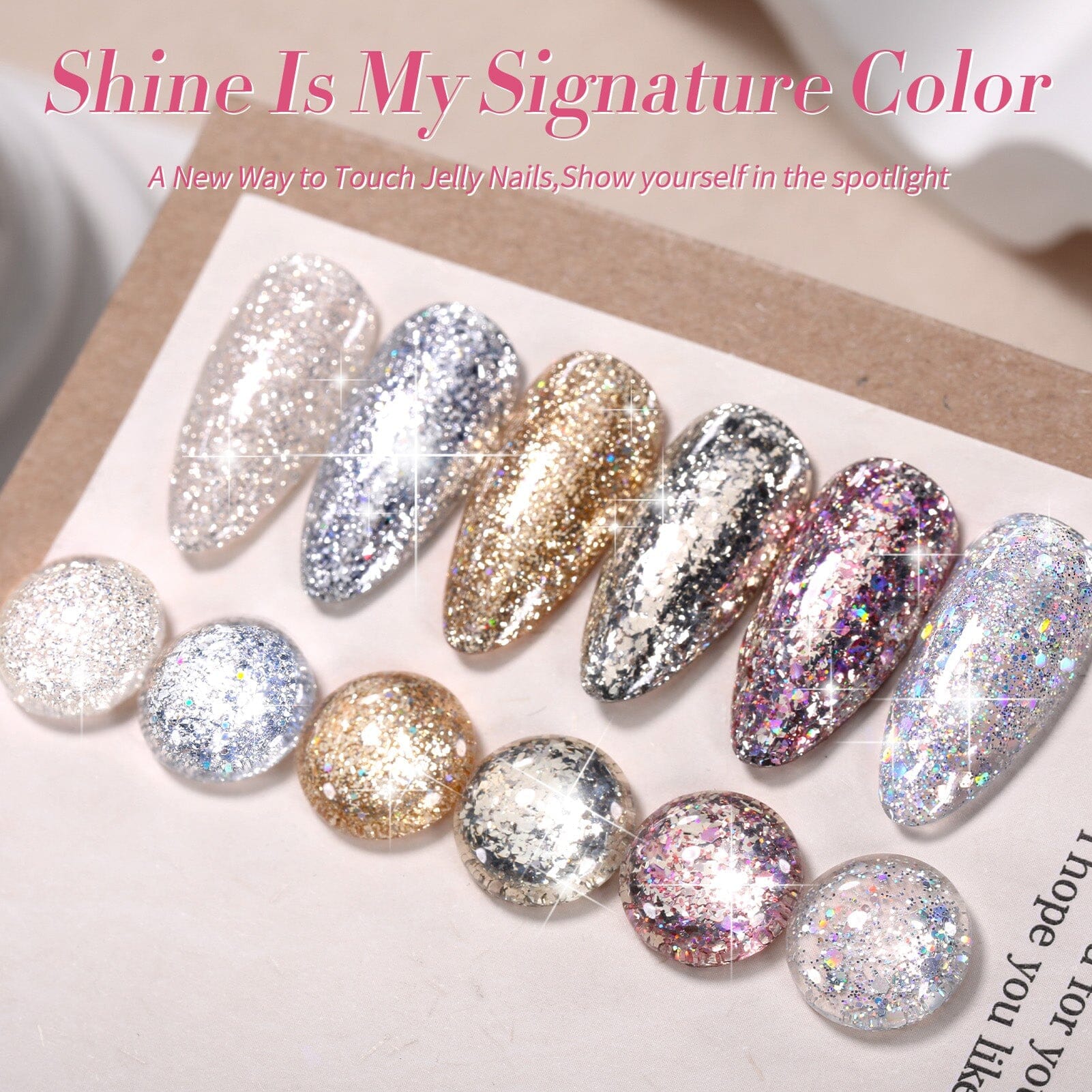 6 Colors Silver Gold Nail Glitter Sequins Gel Polish Set 7ml - Professional Nail Art Kit for Manicure, Pedicure & DIY Nail Designs at Home or Salon