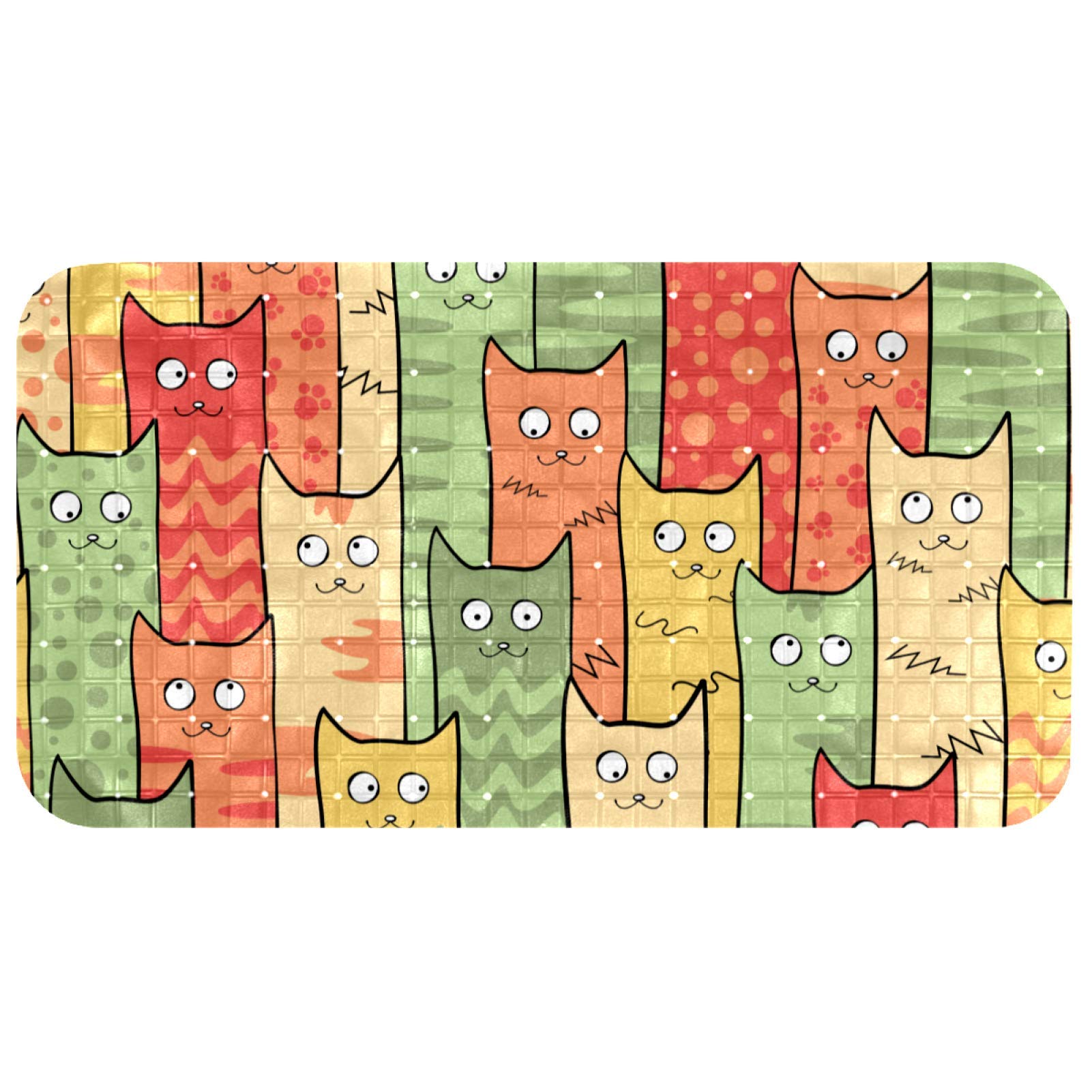 Anti-Slip Cartoon Cat Bath Mat with Suction Cups - Non-Slip Shower Mat for Bathroom Safety (14.7x26.9 in)