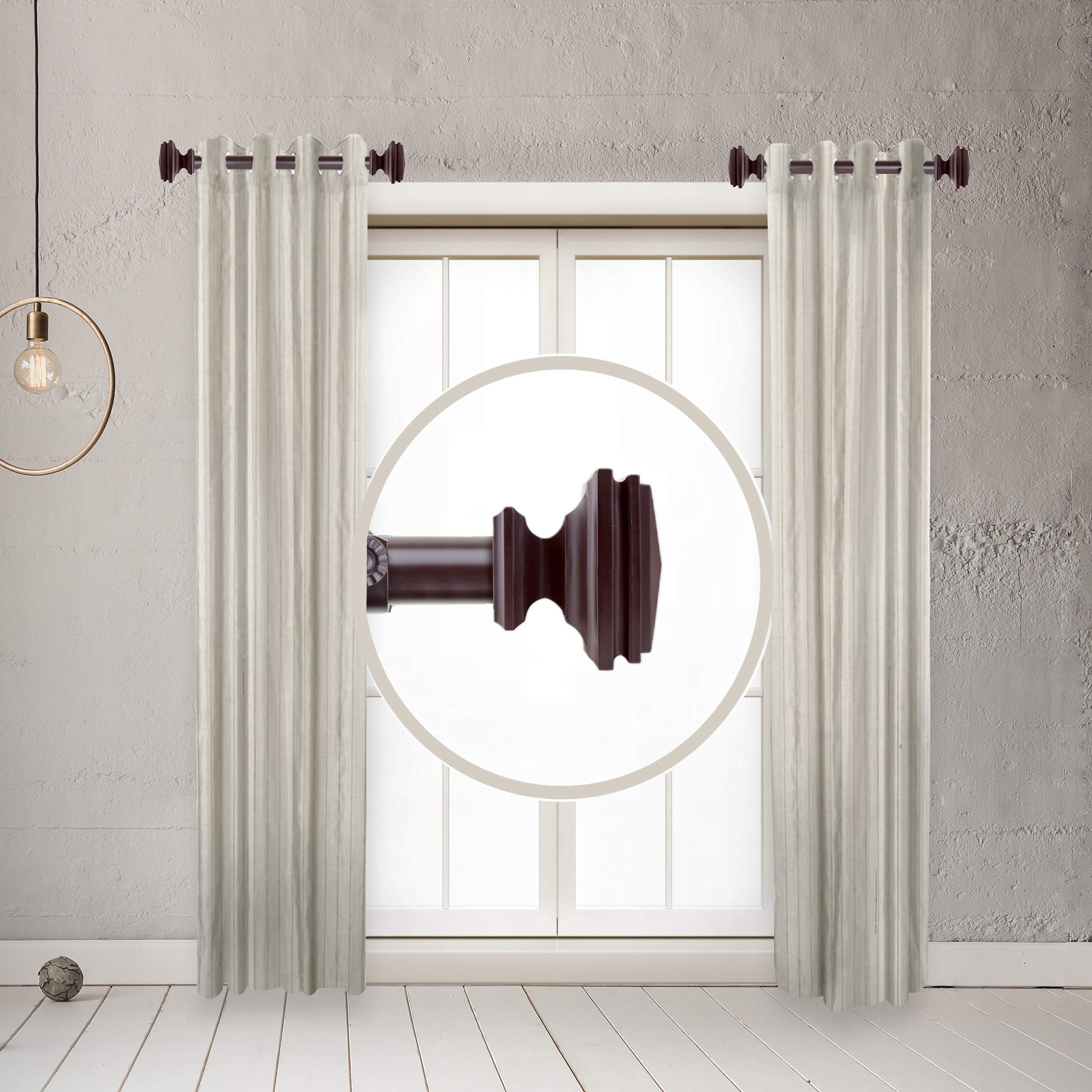 RUDI 1 Inch Carmen Side Curtain Rod Set of 2 - Adjustable 12 to 20 Inches - Mahogany Finish for Bedroom, Living Room & Window Decor