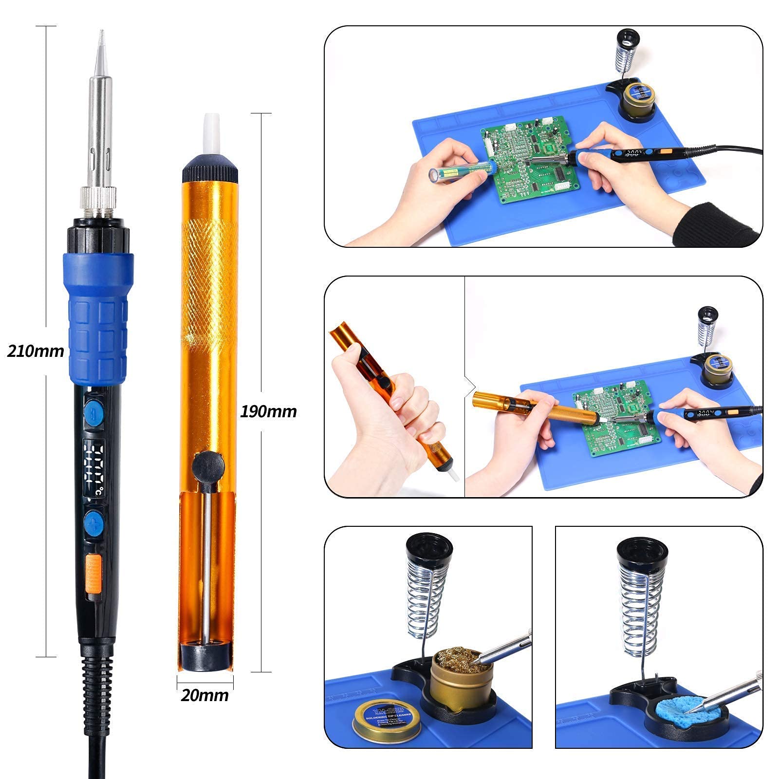 YIHUA 928D Professional Soldering Iron Kit with X-4 Premium Stand - 17-Piece Set for Electronics Repair, DIY Projects & Home Improvement (Includes Backup Iron Holder)