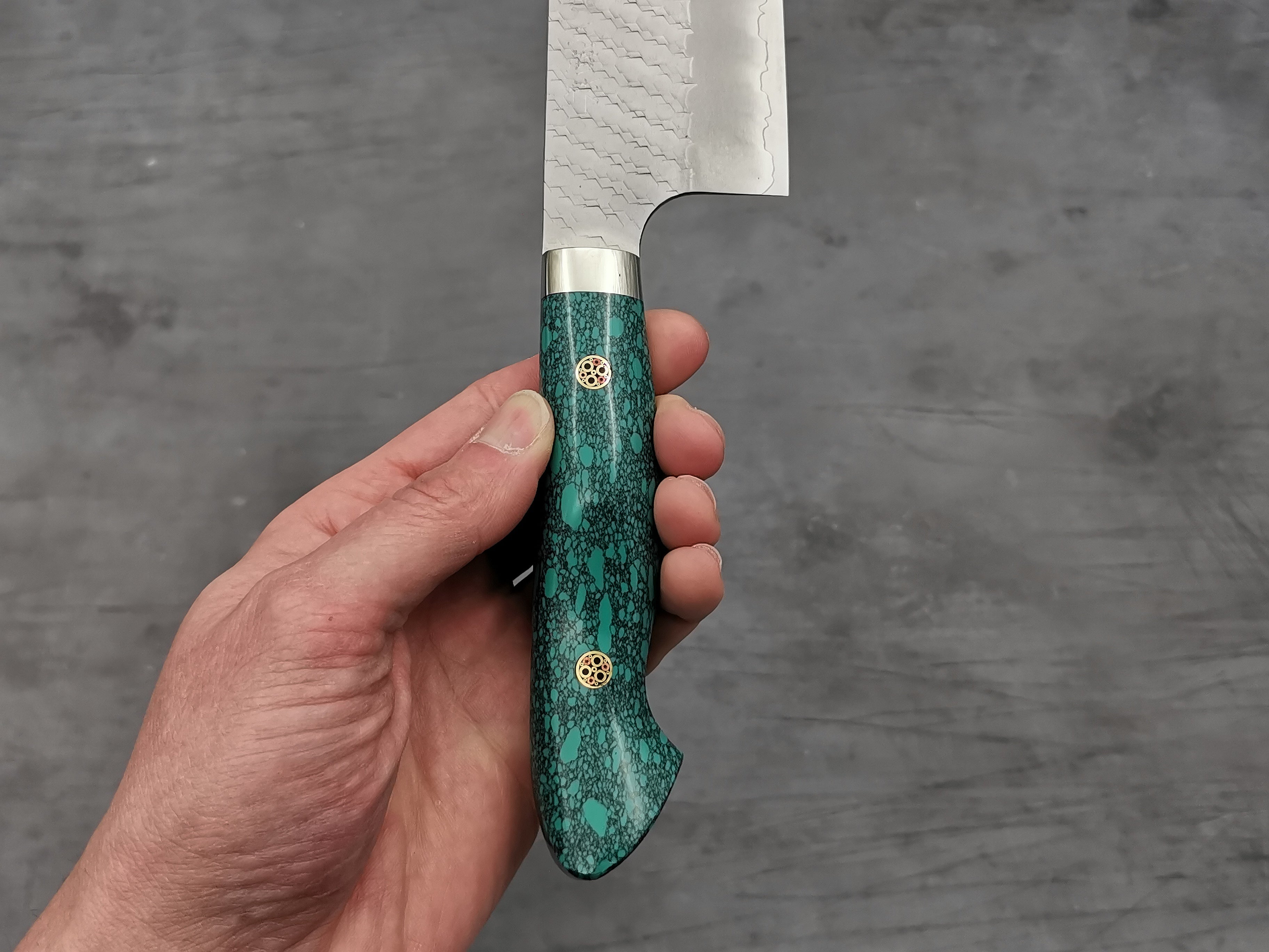 Premium Nigara Hamono SG2 Tsuchime Kiritsuke Nakiri Knife with Green Turquoise Handle - Japanese Kitchen Knife for Sushi, Vegetables & Precision Cutting