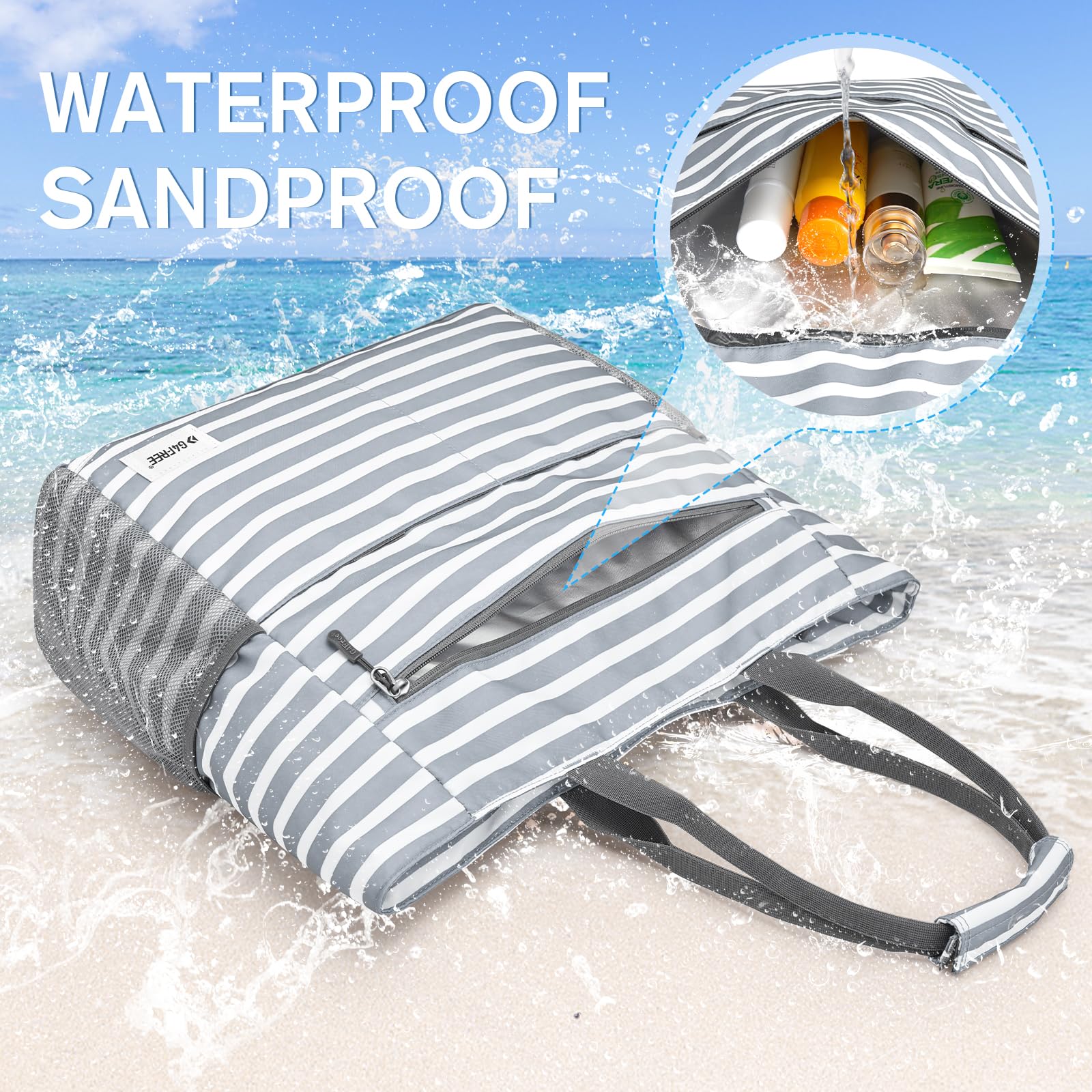 G4Free Waterproof Sandproof Beach Tote Bag - Large Capacity Foldable Beach Bag for Women, Perfect for Pool, Travel, and Outdoor Adventures