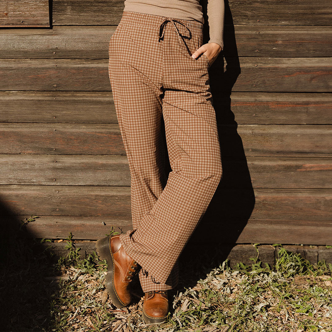 Audrey Women's Trousers - Stylish Cinnamon Check Pattern Pants for Office & Casual Wear | Comfortable Work Pants & Everyday Outfits