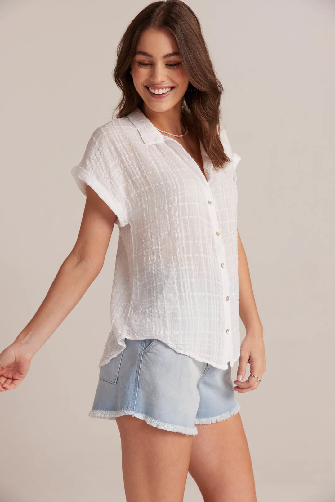 Women's White Cap Sleeve Button Down Shirt - Casual Office Wear & Summer Outfits
