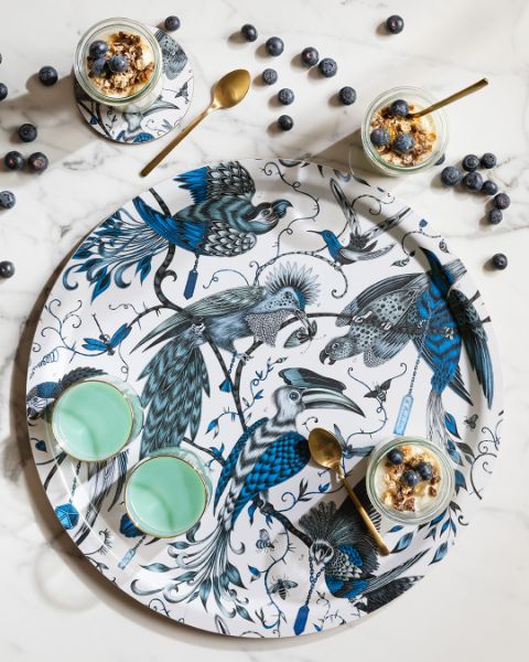 Jamida Audubon Tray (Blue) - Elegant Decorative Serving Tray for Dining, Kitchen, or Coffee Table | Perfect for Entertaining Guests or Home Decor
