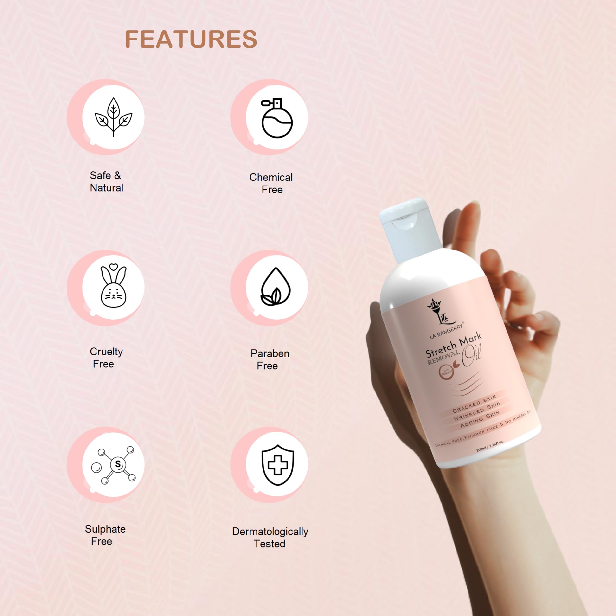 LA'BANGERRY® Stretch Mark Oil for Scar Healing & Stretch Mark Reduction | Anti-Aging Treatment for Fine Lines | Post-Pregnancy & C-Section Recovery | 100ml | Moisturizing Body Oil for Smooth Skin | Perfect for Maternity Care & Skin Repair