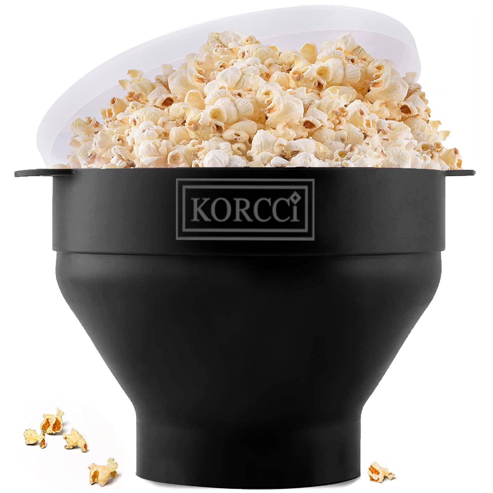 Original Korcci Microwave Popcorn Popper - BPA Free, Collapsible Silicone Popcorn Maker Bowl for Microwave - Dishwasher Safe, Black - Perfect for Movie Nights & Healthy Snacking at Home