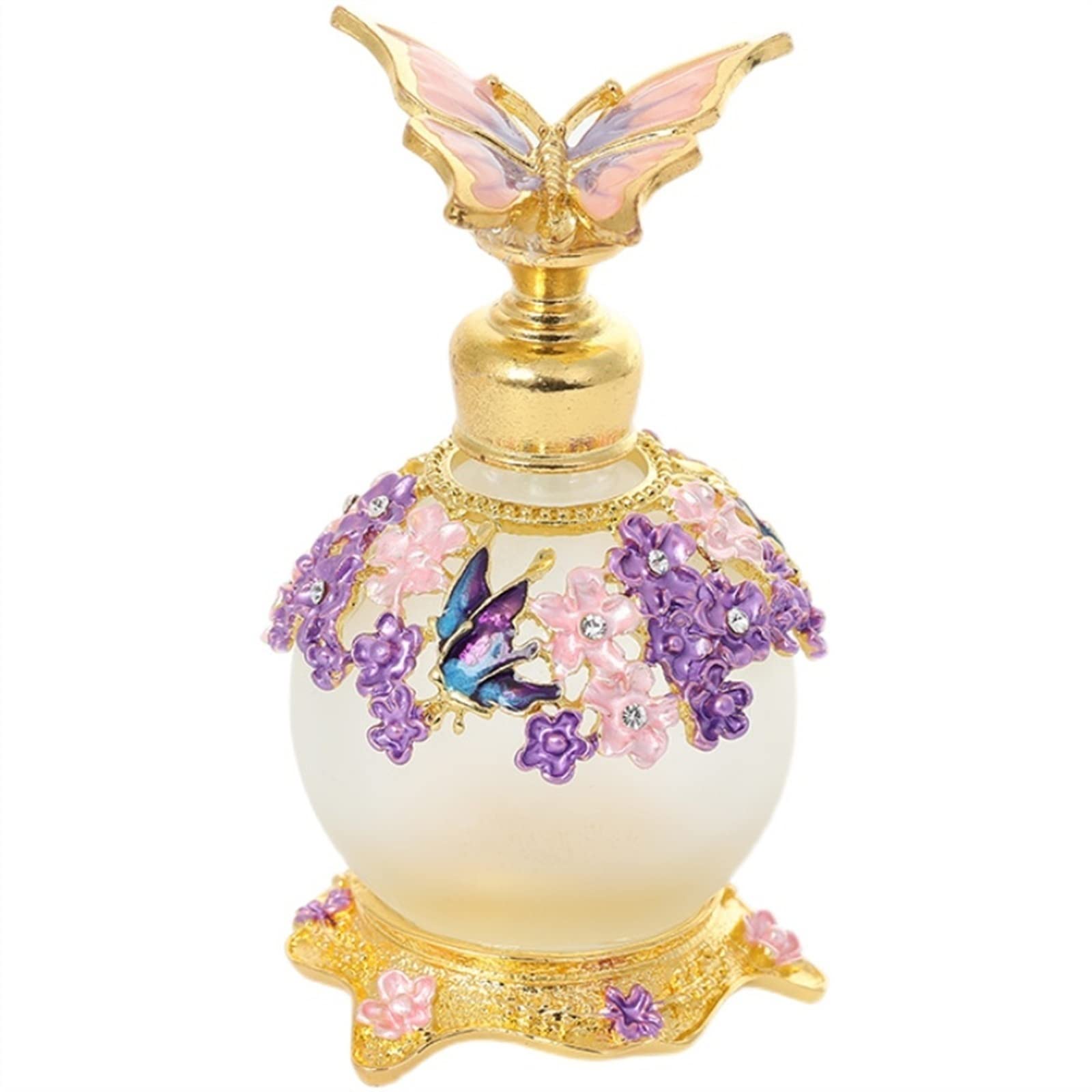 ZyCC Refillable Perfume Bottle - Leak Proof Enameled Jeweled Design with Butterfly Pattern, 25ml Crystal Oil Holder (Purple) - Perfect for Travel, Gifts & Home Fragrance
