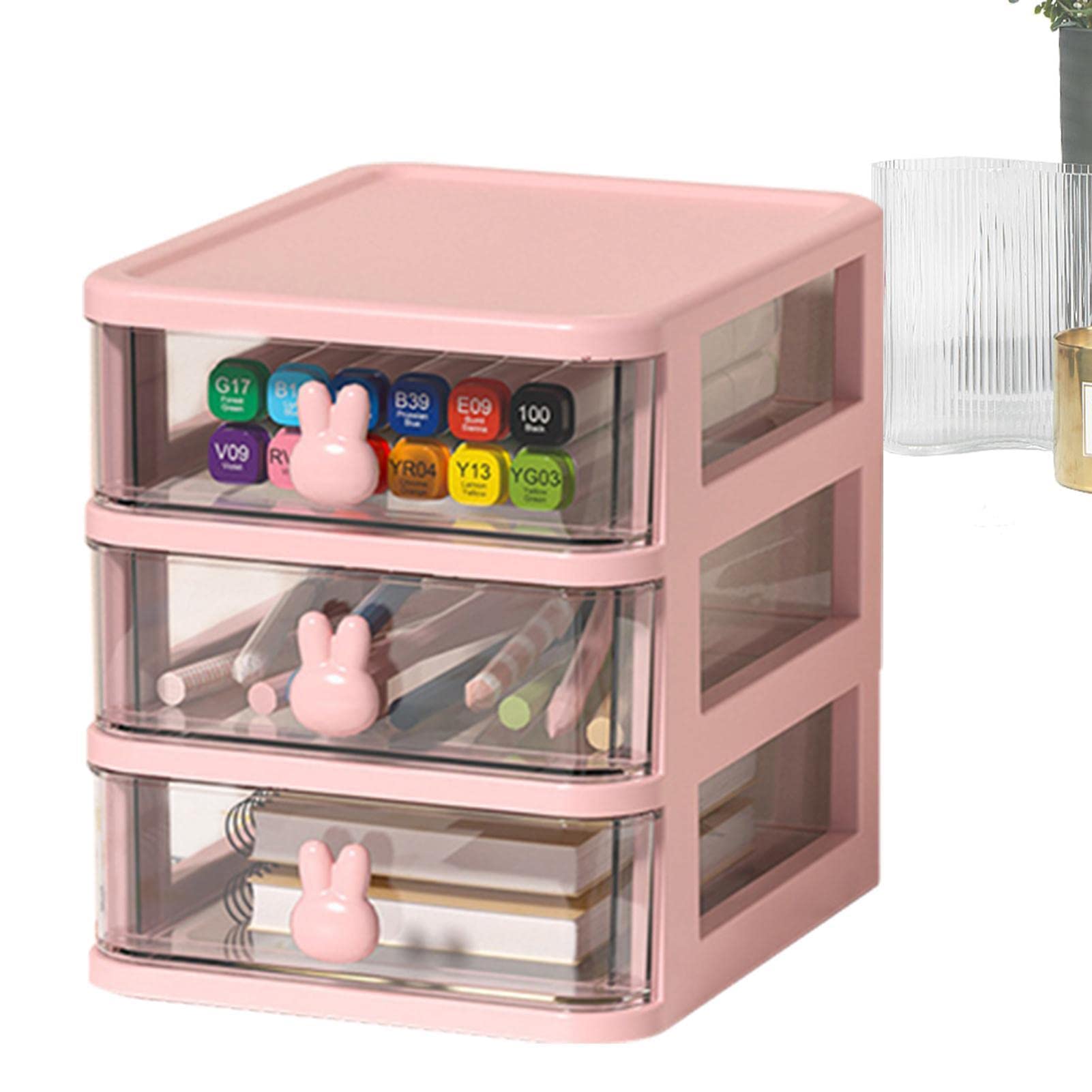 4-Tier Clear Small Desk Organizer with Drawer - Perfect for Cosmetics, Makeup, Arts & Crafts, Stationery | Compact Desktop Storage Solution for Home, Office & Vanity