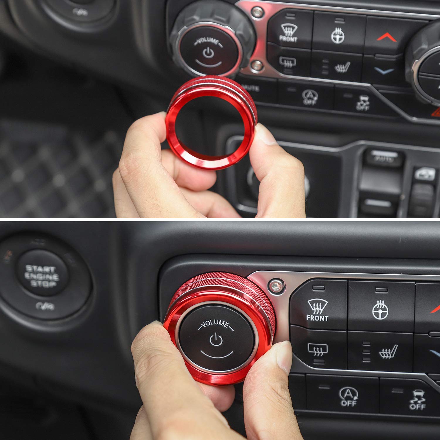 JeCar Aluminum Alloy AC Switch Knob Cover for 2018-2023 Jeep Wrangler JL/JLU & 2020-2023 Gladiator JT - Red Trim Upgrade for Climate Control Panel | Off-Road Accessory & Interior Customization