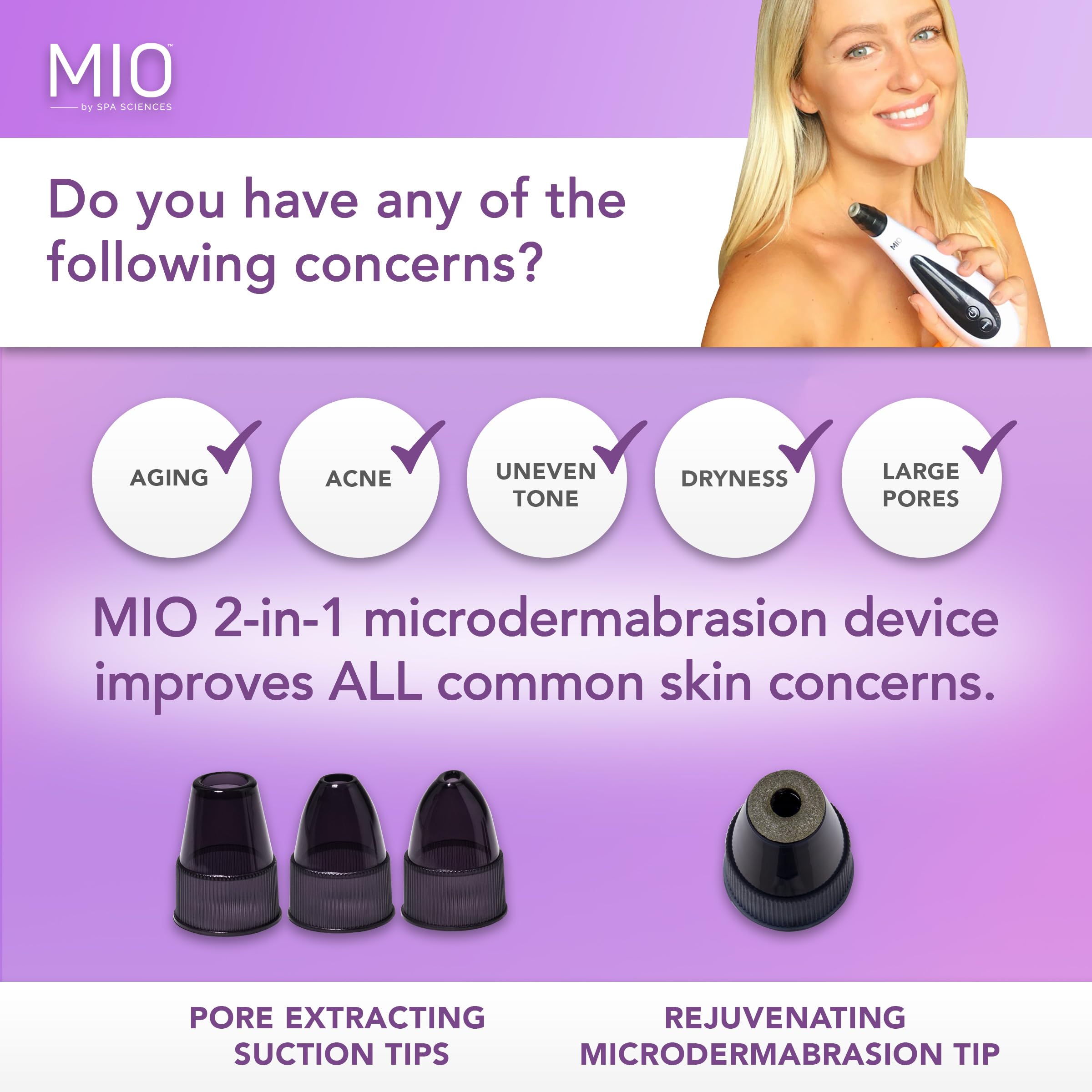 Spa Sciences MIO Diamond Tip Microdermabrasion Device - Professional Blackhead Remover & Pore Cleanser for Acne Scar Reduction, Wrinkle Treatment & Skin Exfoliation | At-Home Facial Care for Clearer, Smoother Skin | Perfect for Daily Skincare Routine & Spa Treatments