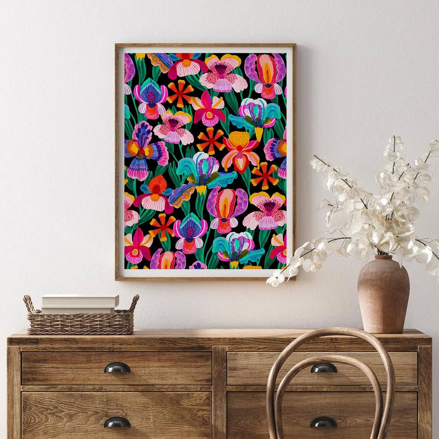 Beautiful Irises & Orchids Wall Art Print - Floral Canvas Painting for Home & Office Decor - Perfect for Living Room, Bedroom, and Office Spaces