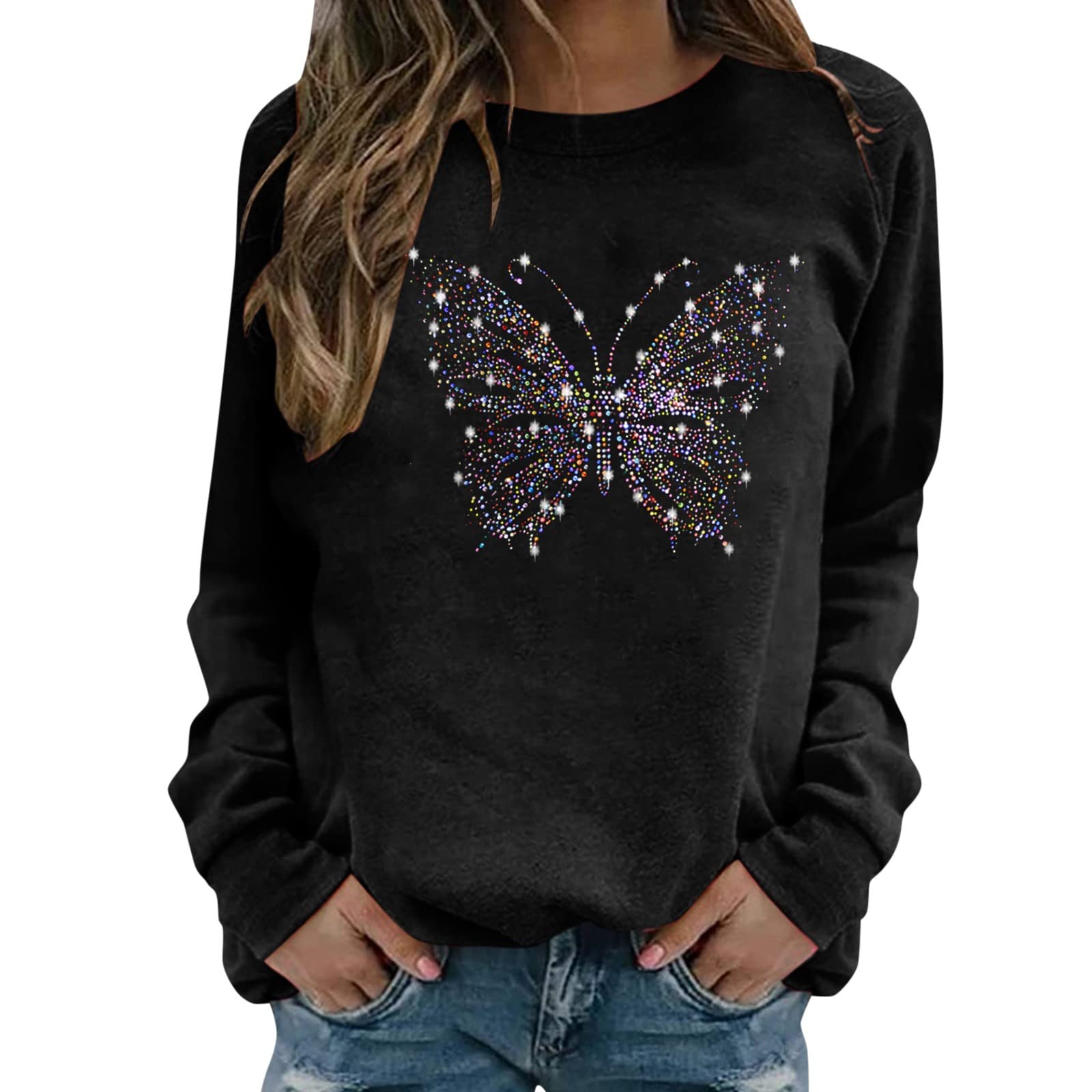 MLAGJSS Women's Casual Long Sleeve Crew Neck Floral Print Pullover Sweatshirt - Soft Comfortable Blouse for Everyday Wear, Work, and Outings