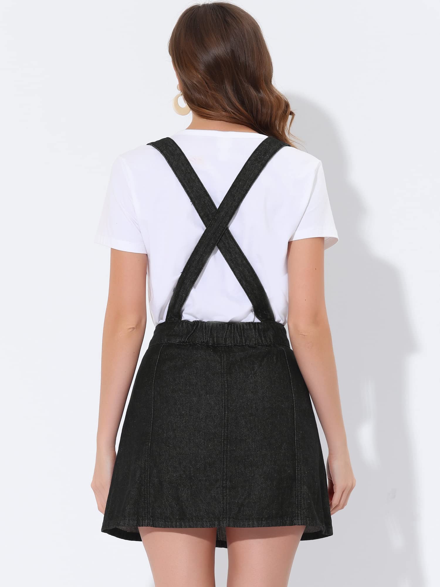 Allegra K Women's Denim Overalls with Adjustable Straps - High Waisted Mini Jean Skirt with Suspenders | Vintage Washed Denim for Casual Outfits, Summer Fashion & Boho Style