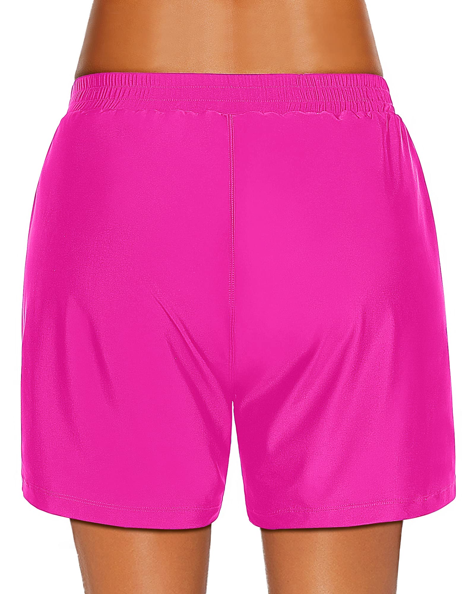 Stylish Women's Mid Waist Swim Shorts - Elastic Waist with Lace Up Detail - Long Board Shorts for Swimming & Beach Activities