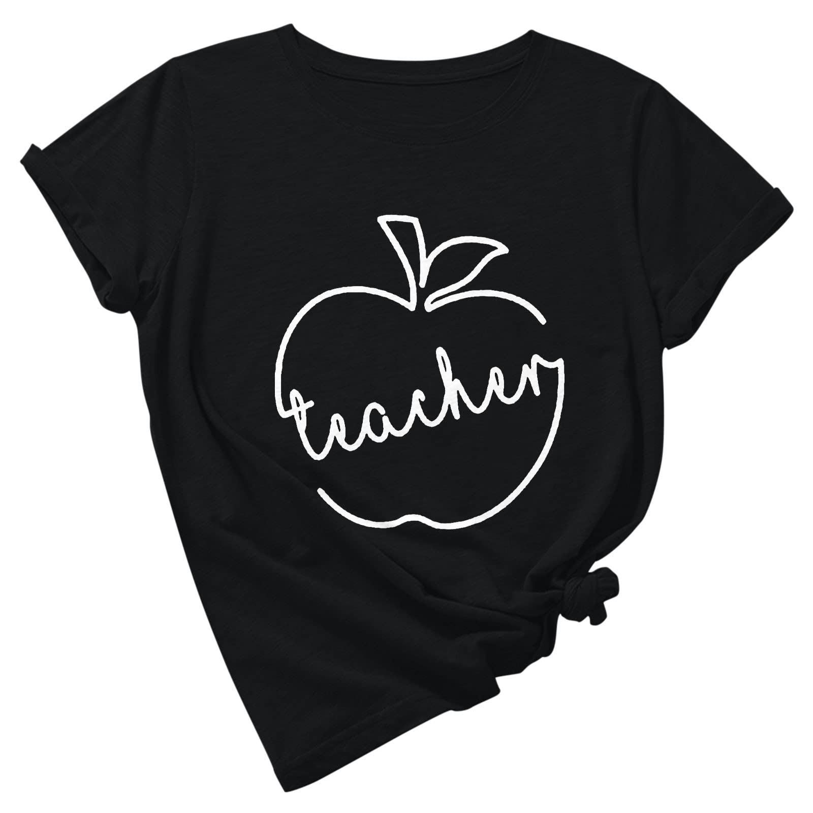Funny Teacher Apple Graphic T-Shirt - Women's Short Sleeve Crewneck Tee for Educators, Back to School & Teacher Appreciation Gift - Perfect for Classrooms, School Events & Casual Wear