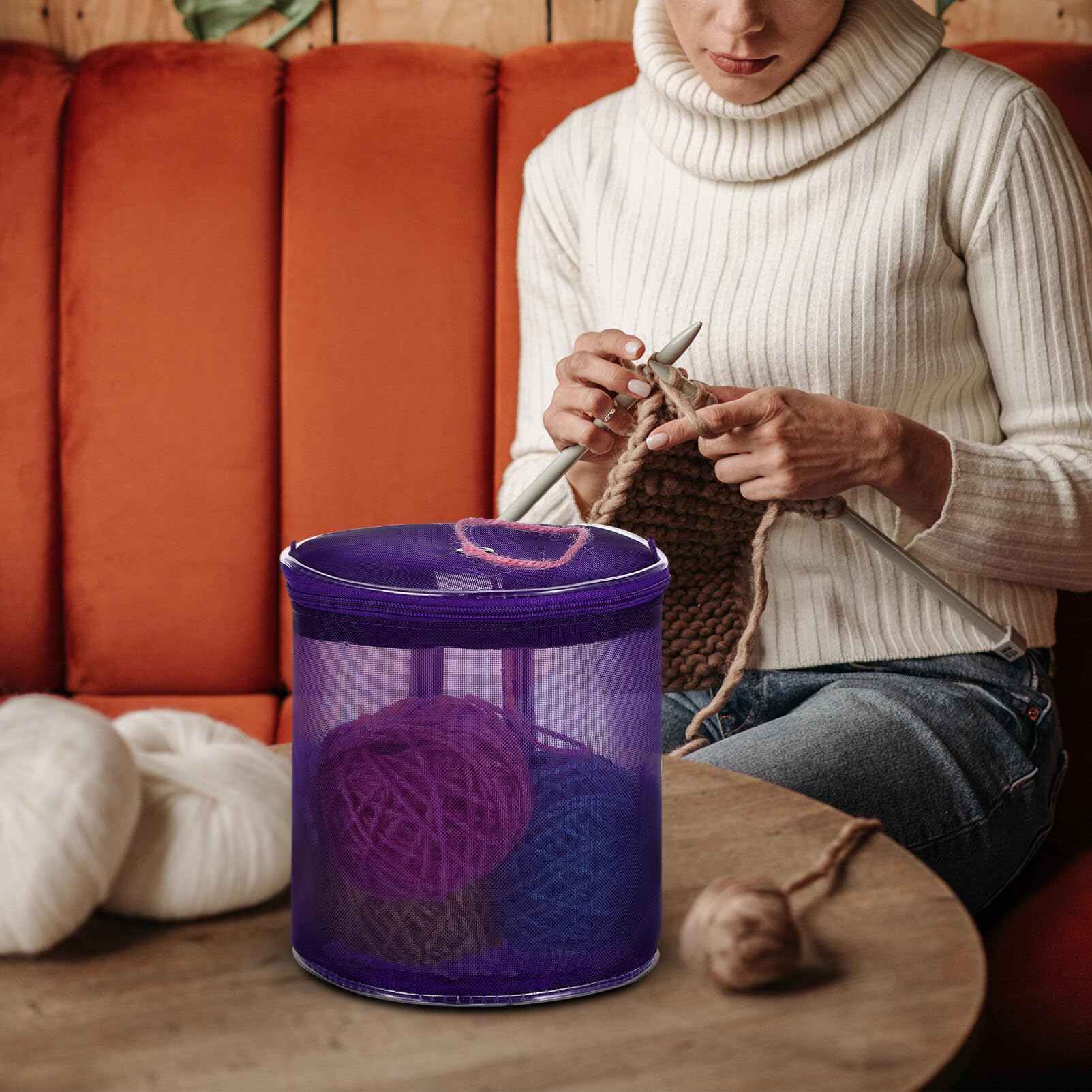 2-Pack Mesh Knitting Yarn Storage Bags - Portable Round Yarn Ball Organizer for Crochet, Knitting & Sewing Accessories | Perfect for Crafting, Travel & Home Organization
