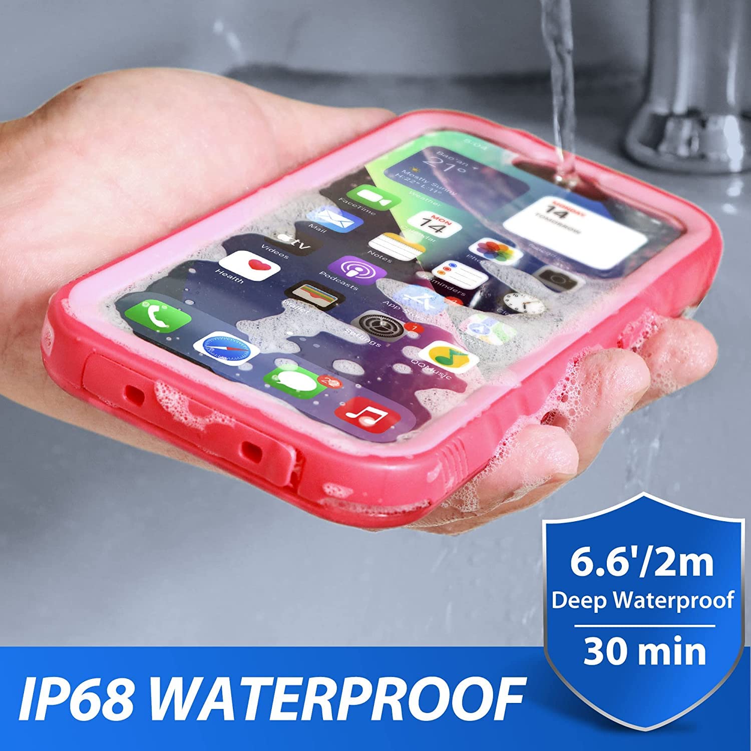 SPORTLINK iPhone 13 Pro Max Waterproof Case (6.7 Inch) - IP68 Certified Shockproof Dustproof Phone Cover with Built-in Screen Protector | Perfect for Swimming, Hiking & Outdoor Activities (Pink)