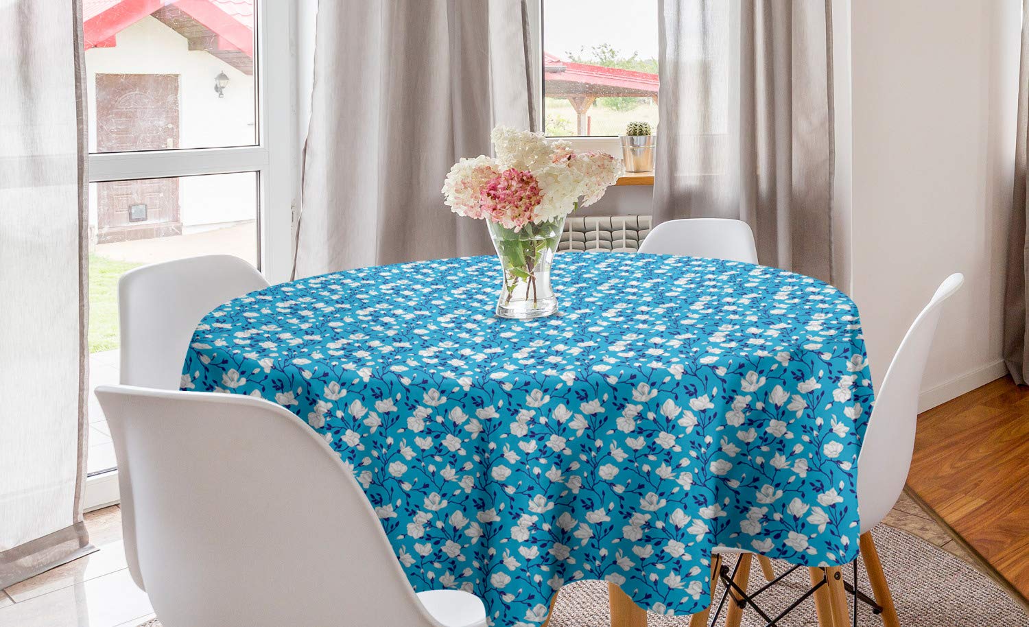 Ambesonne Floral Round Tablecloth 60