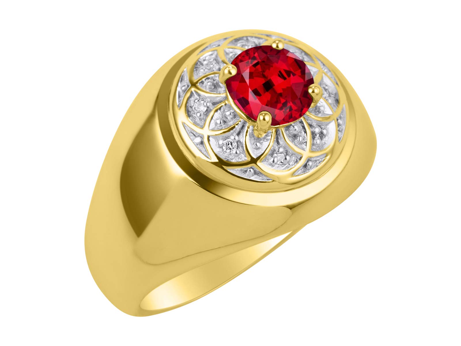 Rylos Men's Designer Gypsy Ring - 7MM Round Gemstone & Diamond Birthstone Ring in Sizes 8-13, Yellow Gold Plated Silver - Perfect for Gifts, Weddings & Special Occasions