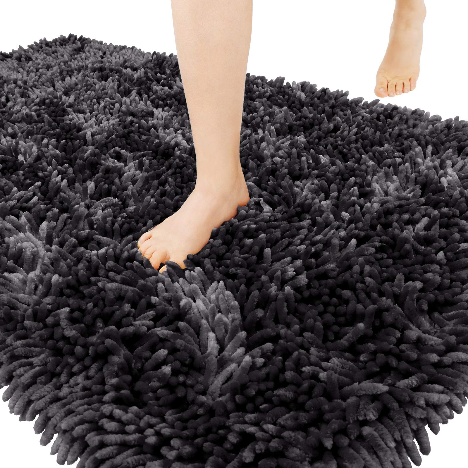 Yimobra Soft Shaggy Bath Mat 36x24 Inches - Ultra Absorbent Non-Slip Bathroom Rug, Quick Dry Machine Washable Microfiber Shower Mat for Floor & Tub - Dark Grey - Perfect for Spa-Like Bathroom Comfort
