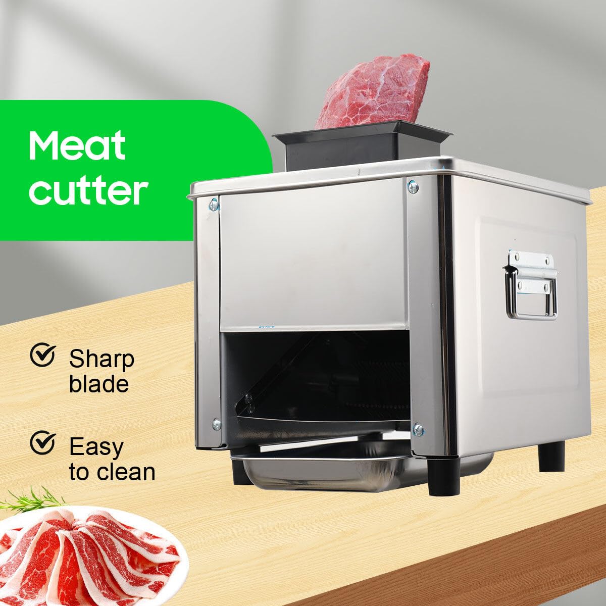 850W Commercial Electric Meat Slicer - 3.5mm Stainless Steel Blade, 330lb/h Capacity for Pork, Chicken & Fish - Perfect for Home Kitchens, Delis & Restaurants - Heavy Duty Meat Cutting & Shredding Machine for Family & Commercial Use