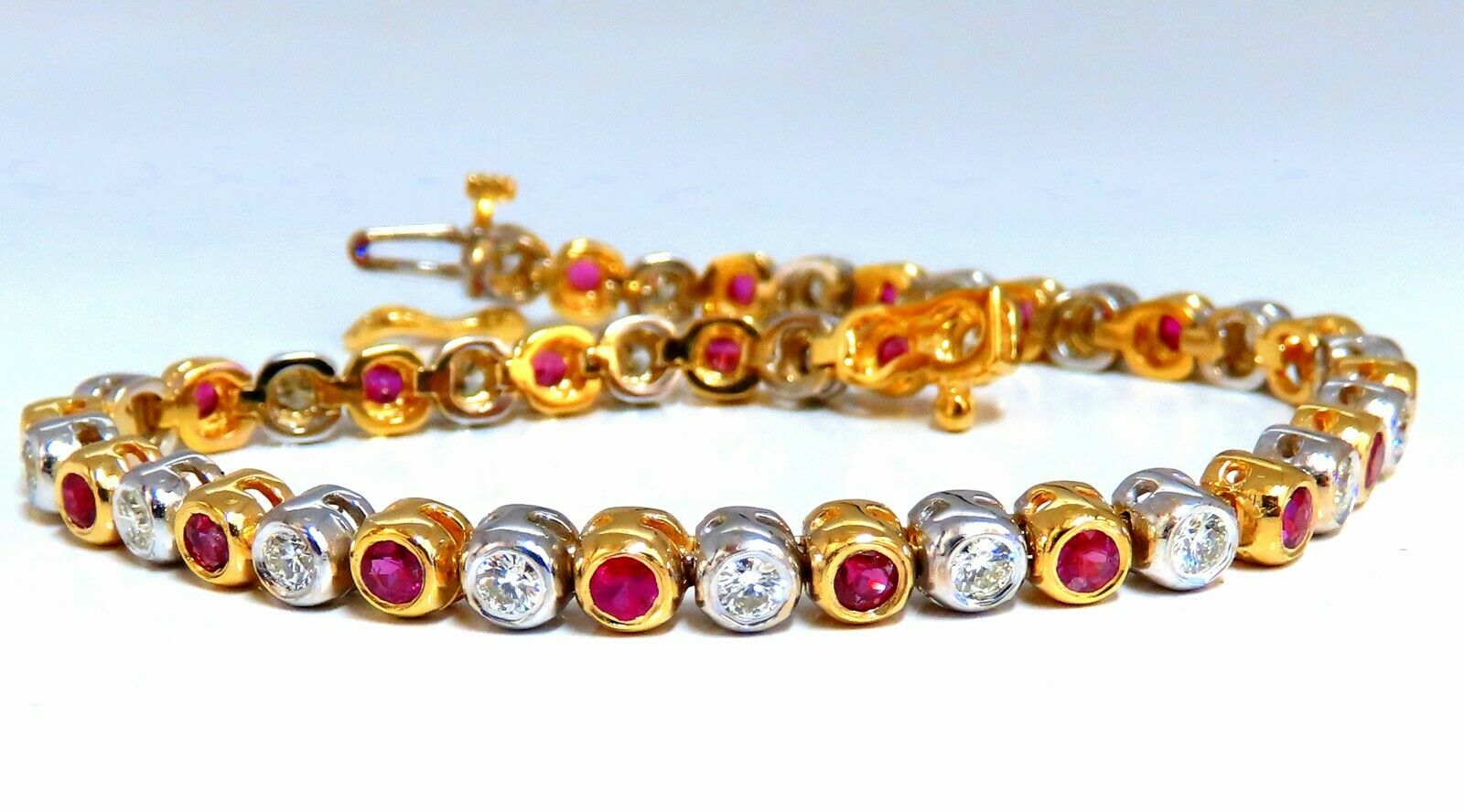 3.84ct Natural Ruby & Diamond Tennis Bracelet in Two-Tone Gold - Elegant Jewelry for Weddings, Parties & Special Occasions